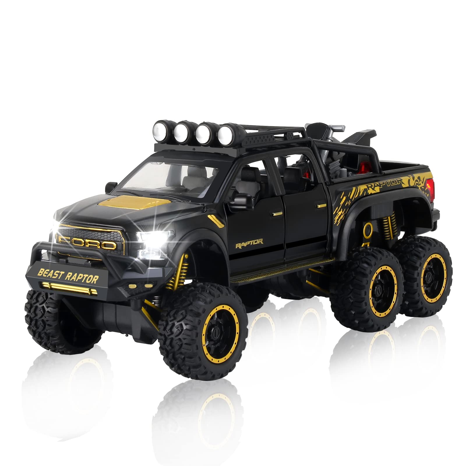 ون شتابهای بازی برای پسران (طول 8.5 اینچ (بسته‌ای از 1)) مدل اسباب بازی فلزی Raptor F150 برای کودکان 3 تا 8 سال سیاه