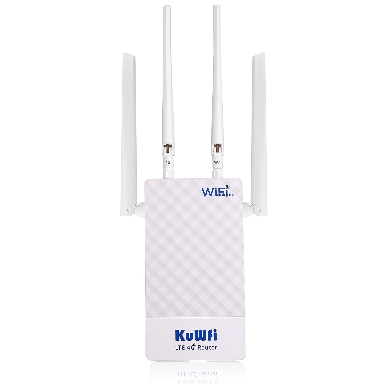 روتر 4G LTE بیرونی KuWFi با شیار کارت SIM ، روتر Wi-Fi با شیار کارت SIM 300Mbps با POE 48 ولت ، 4 آنتن WiFi بیرونی با گین بالا برای استفاده خارج از منزل ، پشتیبانی از باندهای B1 / B3 / B7 / B8 / B20 ، پشتیبانی از AsiaCell، Korek، Zain CPF905-CF5