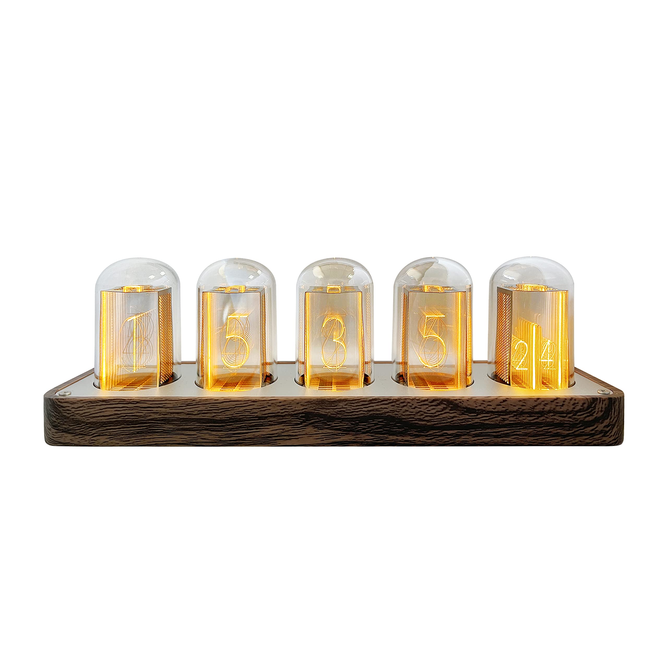 ساعت دیجیتال Lonyiabbi Nixie Tube با نمایشگر LED، شبیه‌سازی نور ضعیف، طراحی رترو مدرن، ساعت هشدار چوبی، با منبع تغذیه USB، تزیینات خانه منزل به عنوان هدیه (بدون نیاز به تجمیع 5RGB) Woody