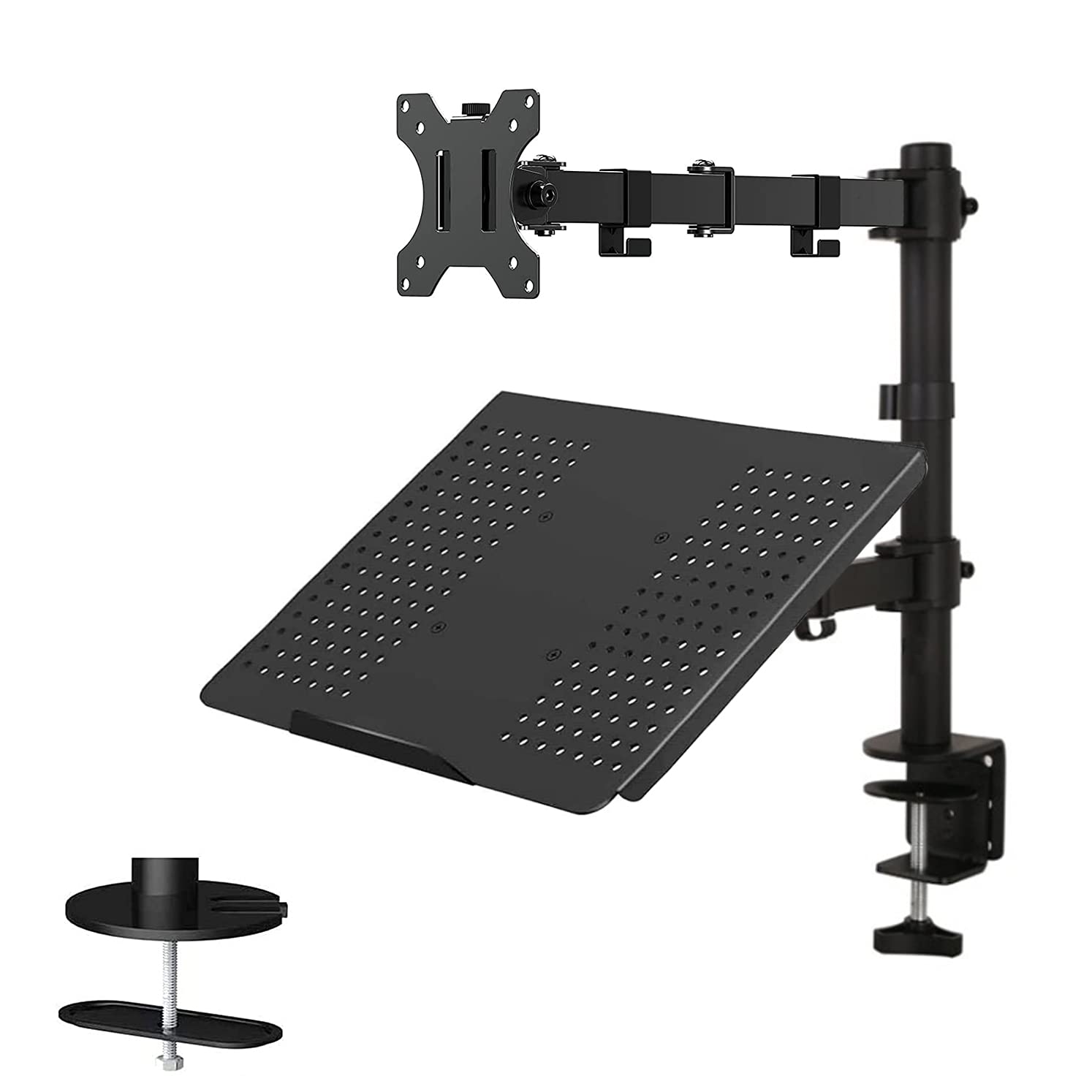 تراپ نگهدارنده مانیتور لپتاپ با صفحه کلید، نگهدارنده میز تنظیم‌پذیر با قفل و پایه نصب برای صفحه نمایش کامپیوتری ال‌سی‌دی ۳۳ تا ۶۸ سانتی‌متر تا ۱۰ کیلوگرم، لپتاپ تا ۴۰ سانتی‌متر
