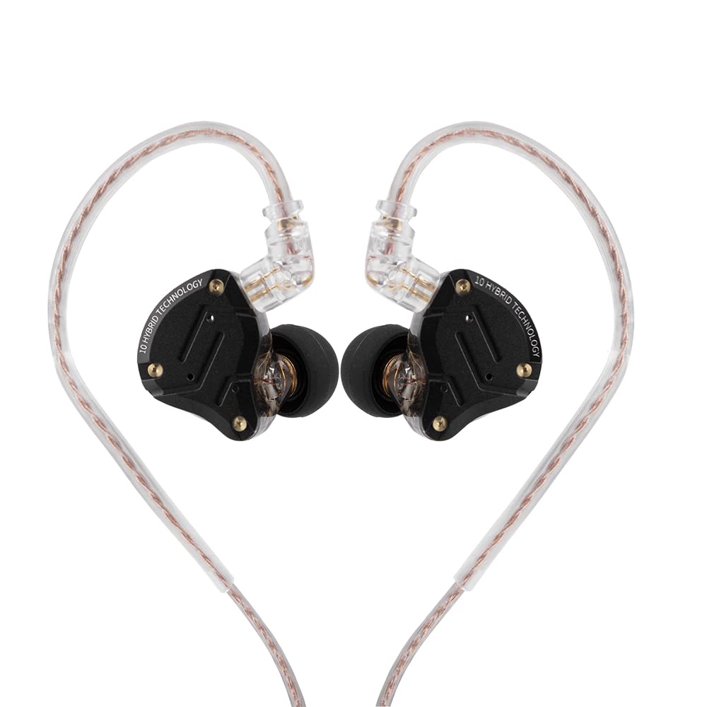 هدفون های Linsoul KZ ZS10 Pro با 4BA + 1DD و 5 درایور درون گوشی های فلزی HiFi با صفحه رویه از فولاد ضد زنگ، کابل قابل جدا شدن 2 پین دارای میکروفن رنگ مشکی تاریک است.