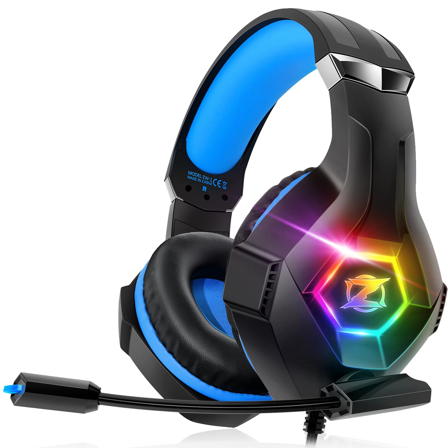هدفون بازی Ozeino با صدای استریو احاطه‌ای، نور RGB برنده و میکروفون قابل تنظیم برای PS4 PS5 PC Xbox One لپ تاپ مک اِیطالیایی-بی‌رنگ