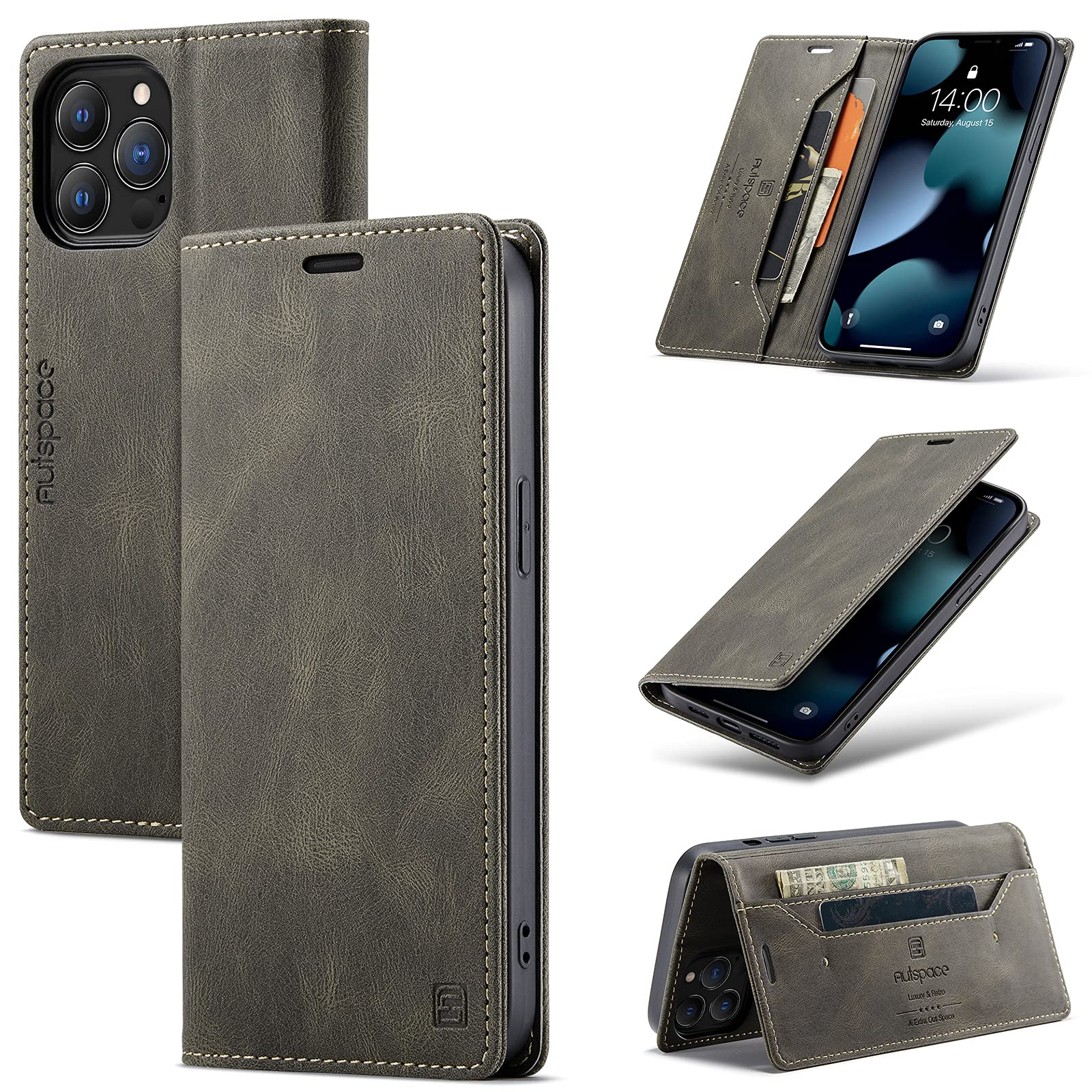 برای iPhone 13 Pro Max Case TOHULLE، Vintage Wallet Case Card Holder Kickstand داخلی مغناطیسی به صورت فلیپ فلیپ گوشه چرم برای iPhone 13 Pro Max - قهوه ای بنفش iPhone 13 Pro Max قهوه ای