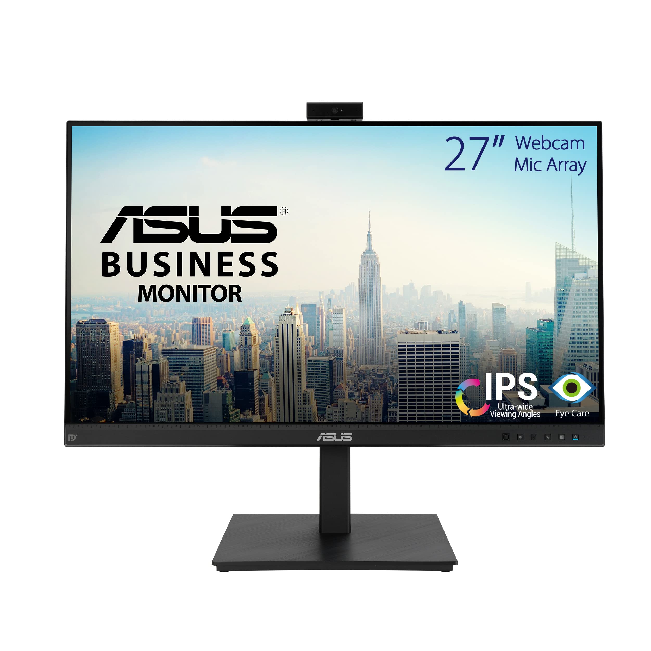 مانیتور ویدیو کنفرانسینگ ASUS BE279QSK - 27 اینچ، Full HD، IPS، وبکم 1080p، آرایه میکروفون، اسپیکر استریو، قابل تنظیم ارتفاع، ERGONOMIC، HDMI، مراقبت از چشم، نور آبی کم، بدون چشمک، قابل نصب بر روی دیوار 27 اینچ QHD وبکم و تنظیم ارتفاع