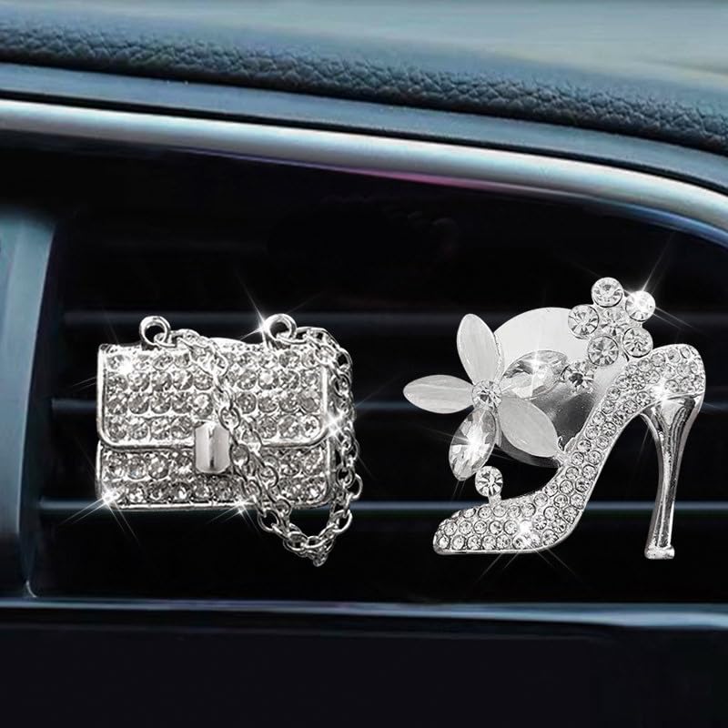 بسته 2 تا Clip هواشناسی خودرو، Crystal برگ وسطی Diffuser دسته باز، Rhinestone روغن Diffuser وسطی Clip هواشناسی، عطرزا های خودرو برای بانوان، لوازم جانبی براق خودرو برای بانوان - شیک و کاربردی (کیف دستی & پاپوش)
