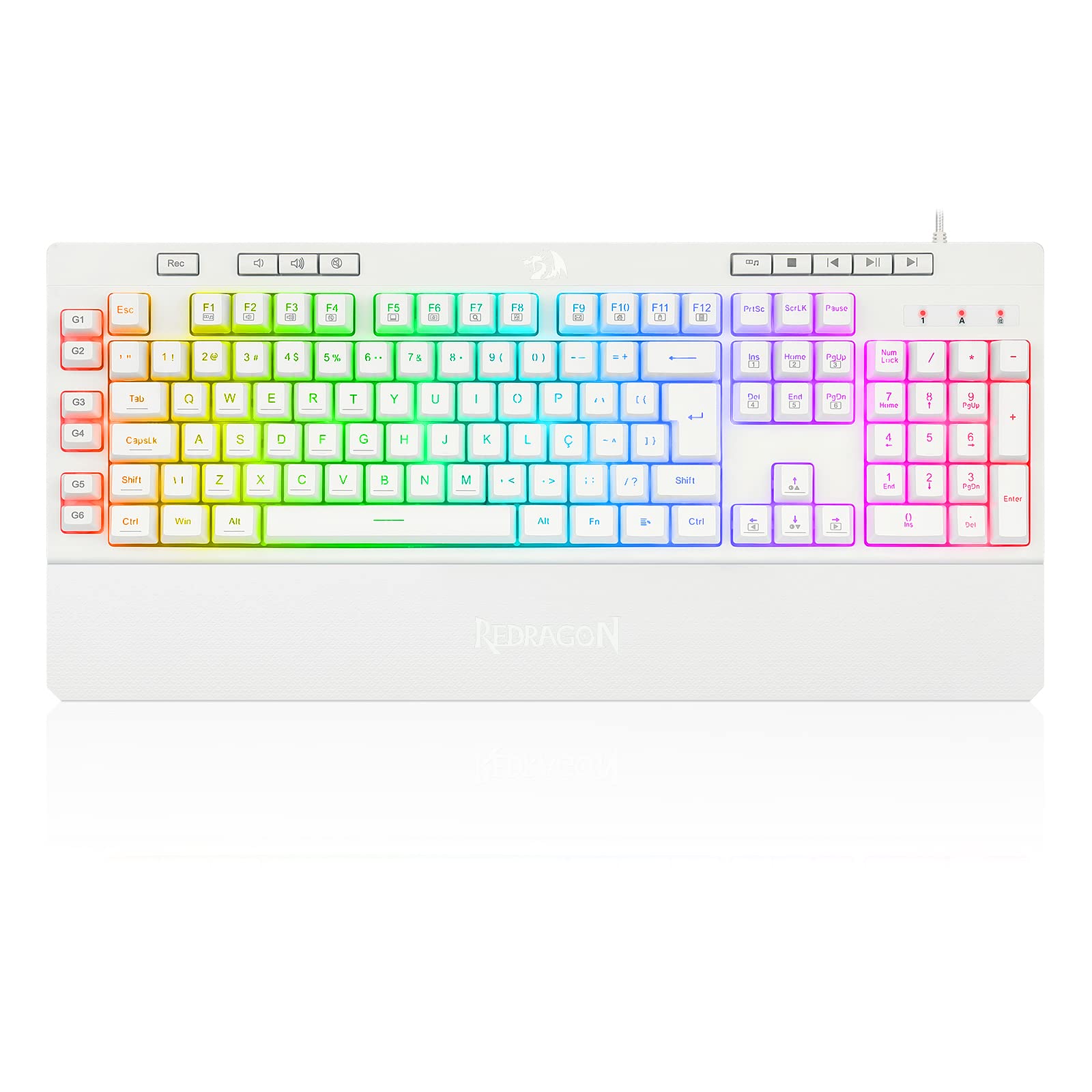 کیبورد ممبرین بازی Redragon Shiva Lunar White RGB K512W-RGB ABNT2