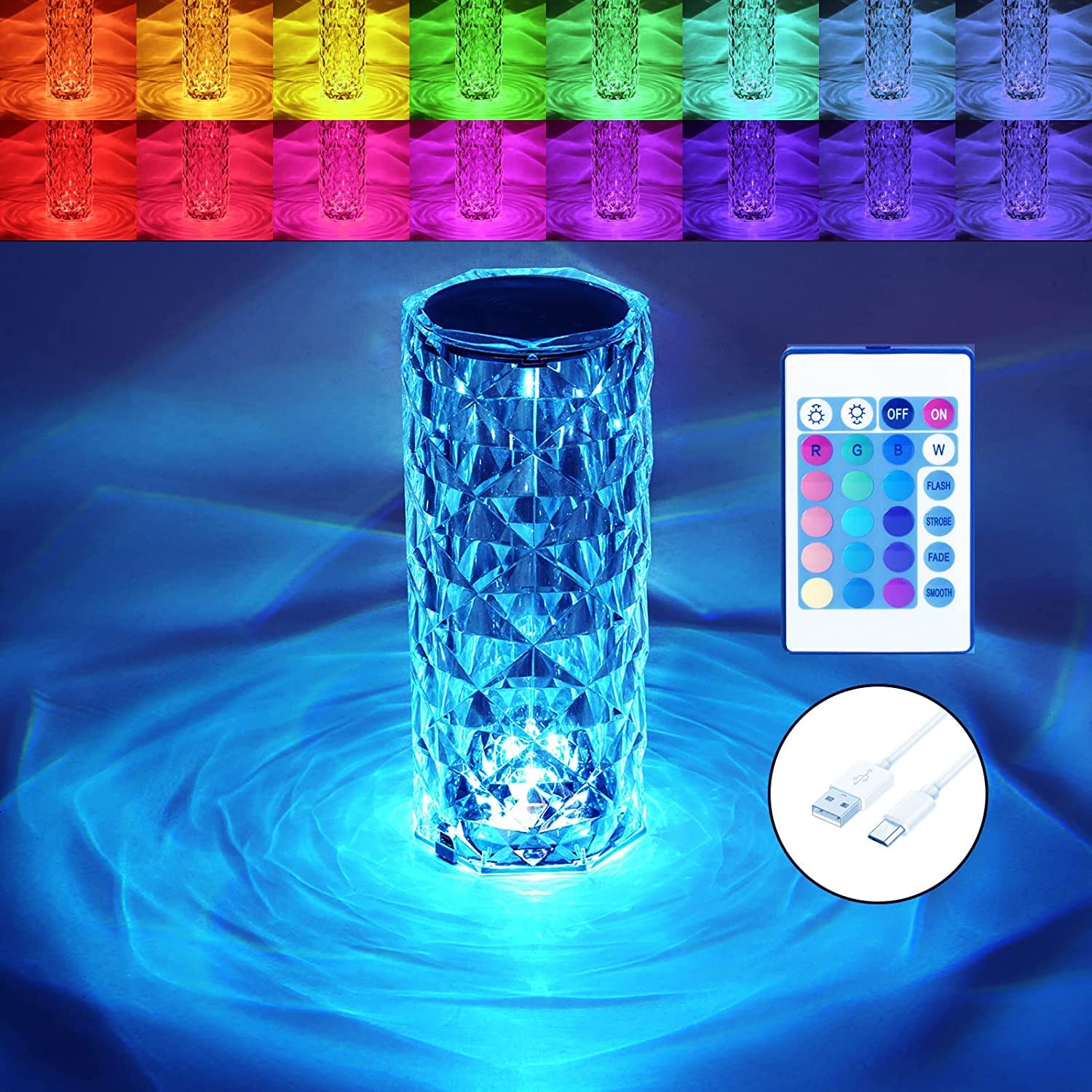 لامپ میزی کریستالی BGFHome با تغییر رنگ RGB نور شب، لامپ‌های لمسی ایجاد شده از رزهای روشن‌گر LED مناسب برای منزل و هدیه جذاب (ریموت و لمسی، بدون سیم RGB1PACK)