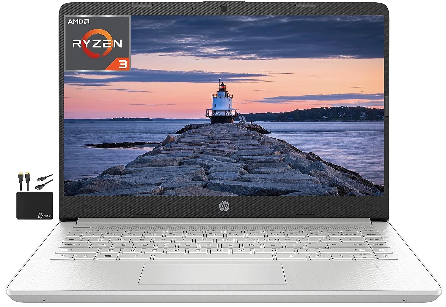 لپ تاپ HP 14، AMD Ryzen 5 5500U، حافظه RAM 8 گیگابایت، ذخیره‌سازی 256 گیگابایت SSD، نمایشگر Full HD 14 اینچ، ویندوز 11 هوم، نازک و قابل حمل، صفحه نمایش با لبه میکرو و ضد تابش، عمر باتری طولانی (14-fq1025nr، 2021)