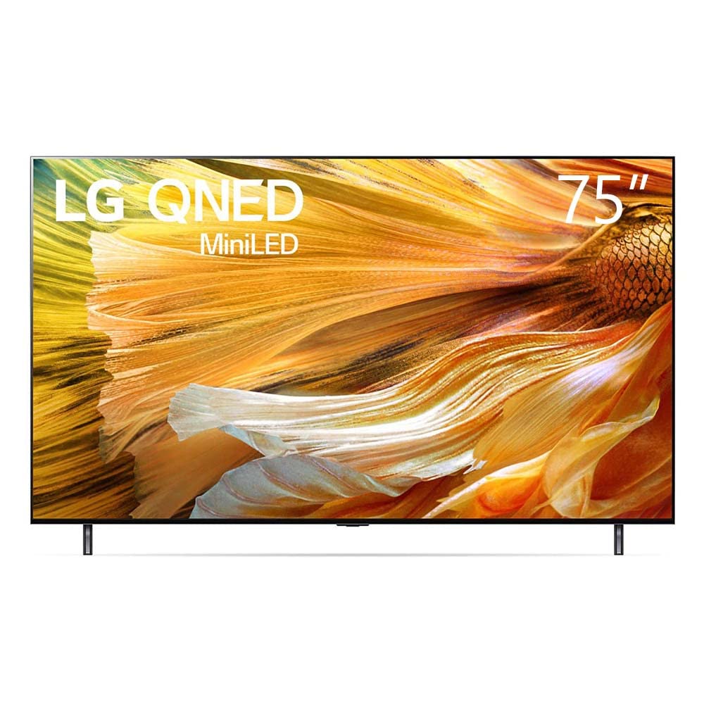 تلویزیون 75 اینچی ال‌جی سری QNED90 با طراحی صفحه سینمایی، رزولوشن 4K، فناوری HDR سینمایی، سیستم عامل WebOS هوشمند ThinQ AI، و فناوری Mini LED - مدل 75QNED90VPA (مدل 2021) - تنها تلویزیون
