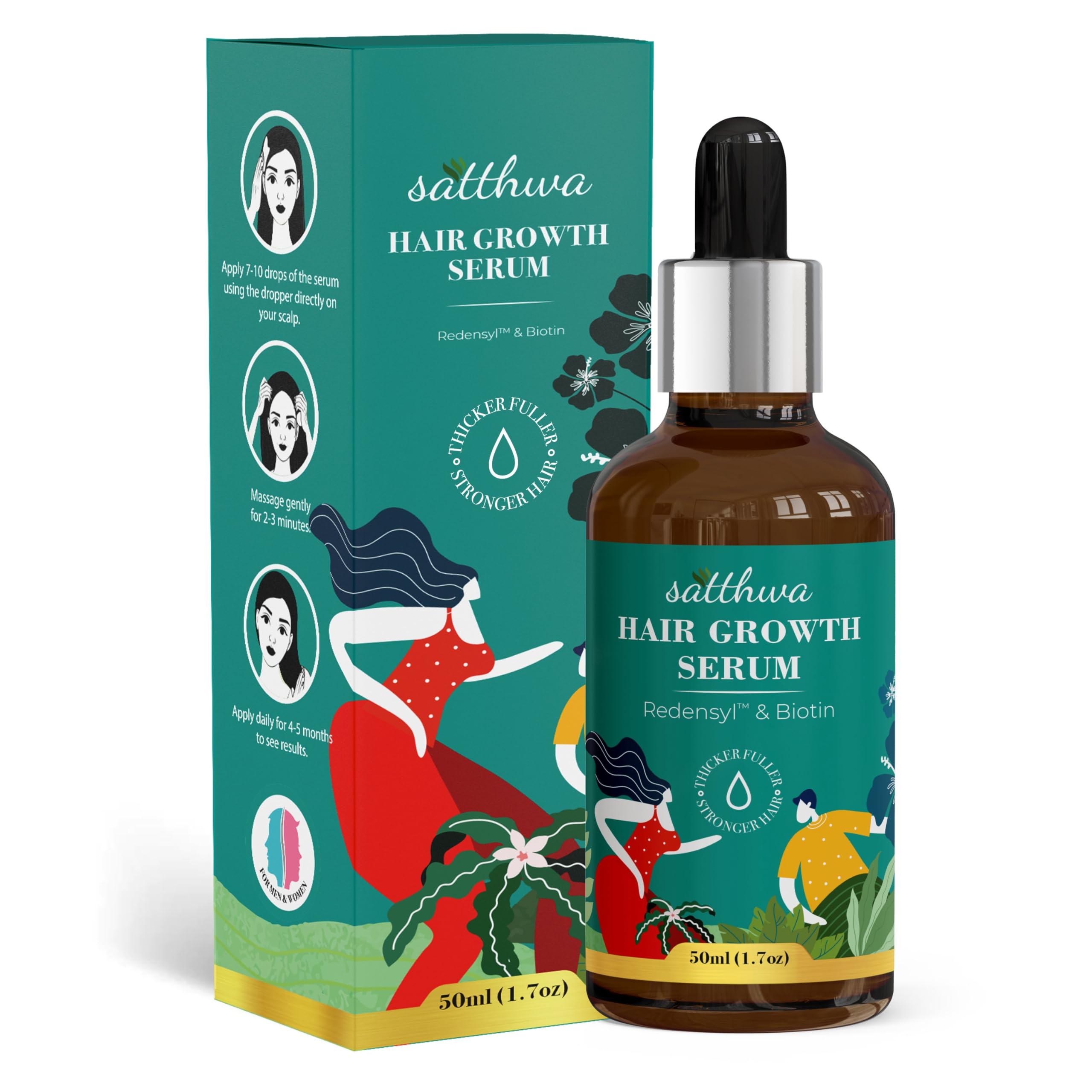 روغن موی رشد Satthwa Redensyl & Biotin برای کنترل ریزش مو، موهای پرفوم، پرطراوت و قوی‌تر برای زنان و مردان (50 میلی لیتر)