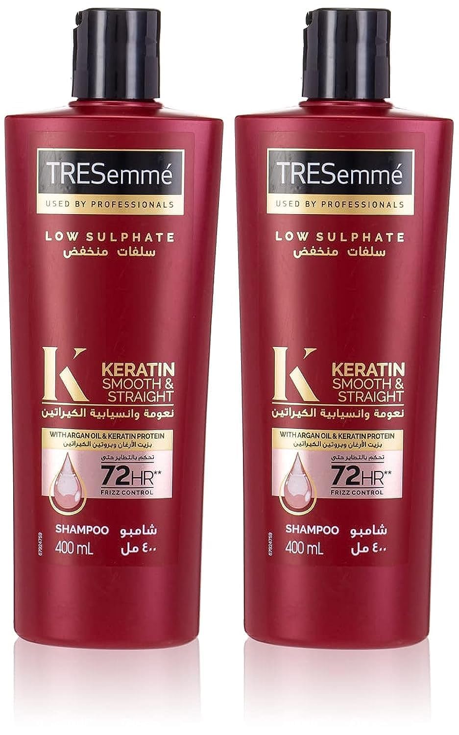 شامپو تريسمه Keratin Smooth and Straight با روغن آرگان، لذت ببرید تا 72 ساعت کنترل موهای پرپشت، 400 میلی لیتر، بسته 2 عدد
