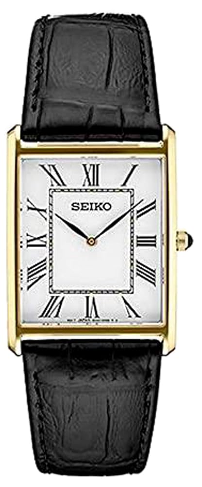 ساعت SEIKO Essentials برای مردان - مقاوم در برابر آب با قاب استیل مستطیلی و بند چرم سفید - SWR052