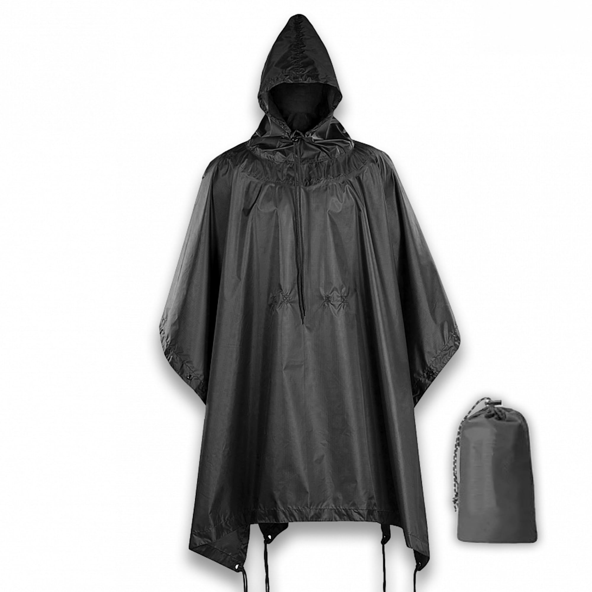 M-Tac Tactical Rain Poncho - Army Military Poncho Shelter - Waterproof Ripstop Camping Hiking Outdoor Hunting Rain Ponchos One Size Black