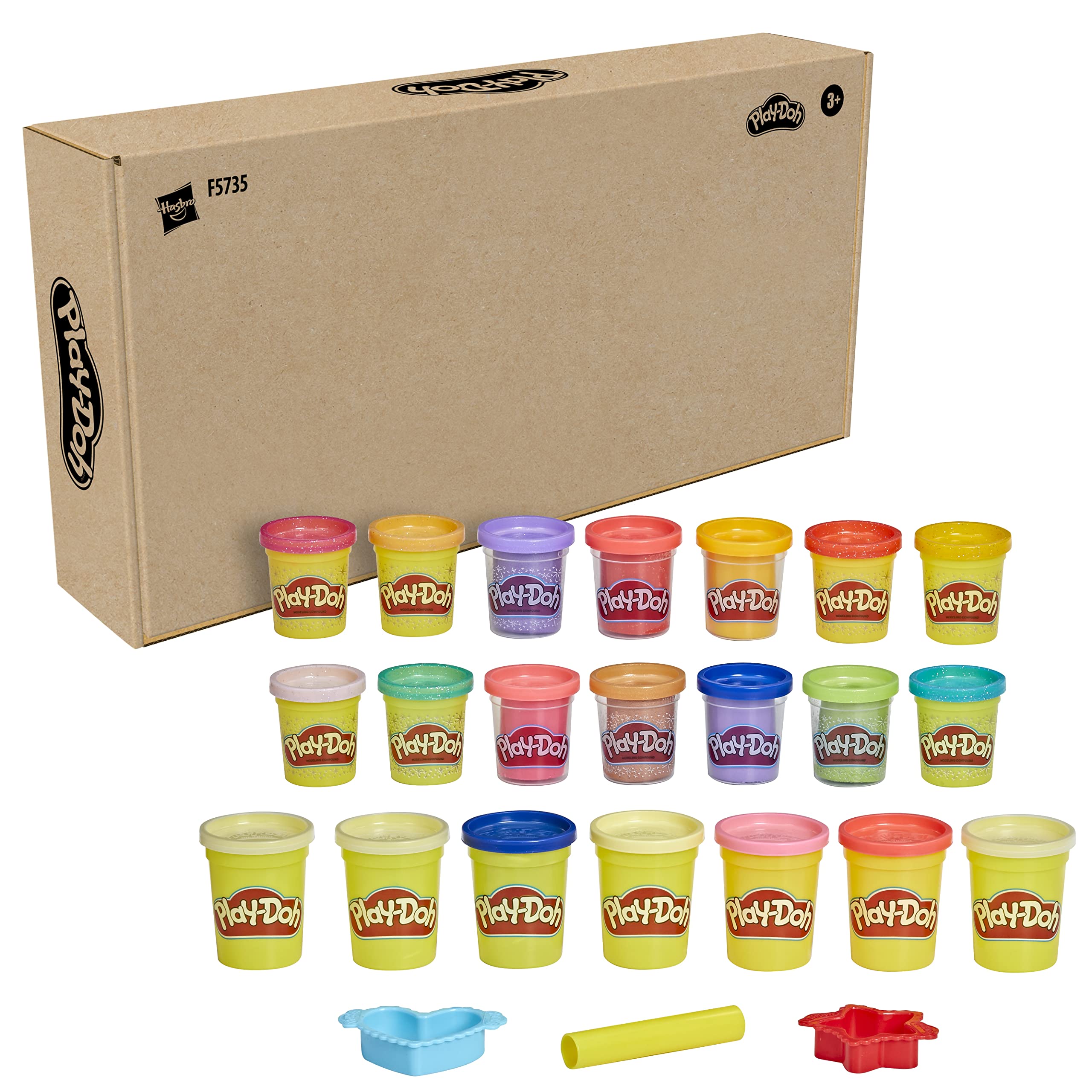 بسته متنوع Play-Doh Bright 'n Happy با ۲۱ قیف شامل برجستگی و درخشش فلزی