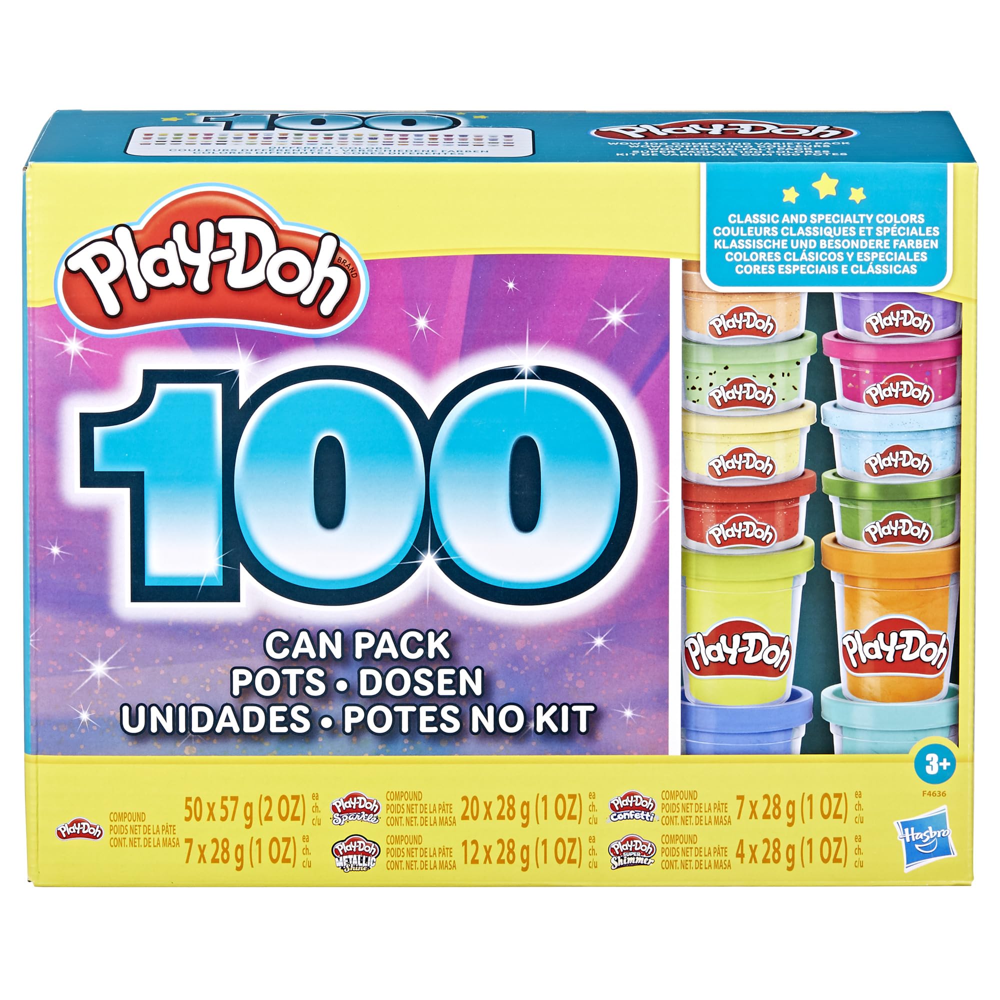 بسته 100 ترکیب ورایتی Play-Doh Wow؛ اسباب بازی هنر و صنایع دستی برای بچه ها، هدیه عالی برای پسران و دختران  چندرنگ