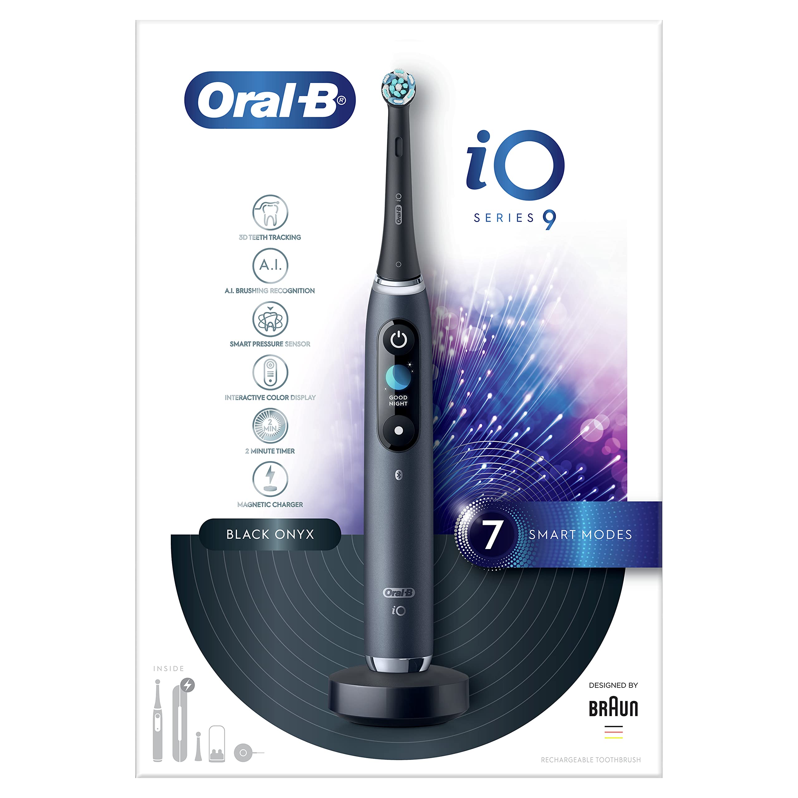 Oral-B iO9 Electric Rechargeable Toothbrush, 1 Black handle with revolutionary magnetic technology, Color Display, 7 Modes, 1 Premium Travel Case (UAE)