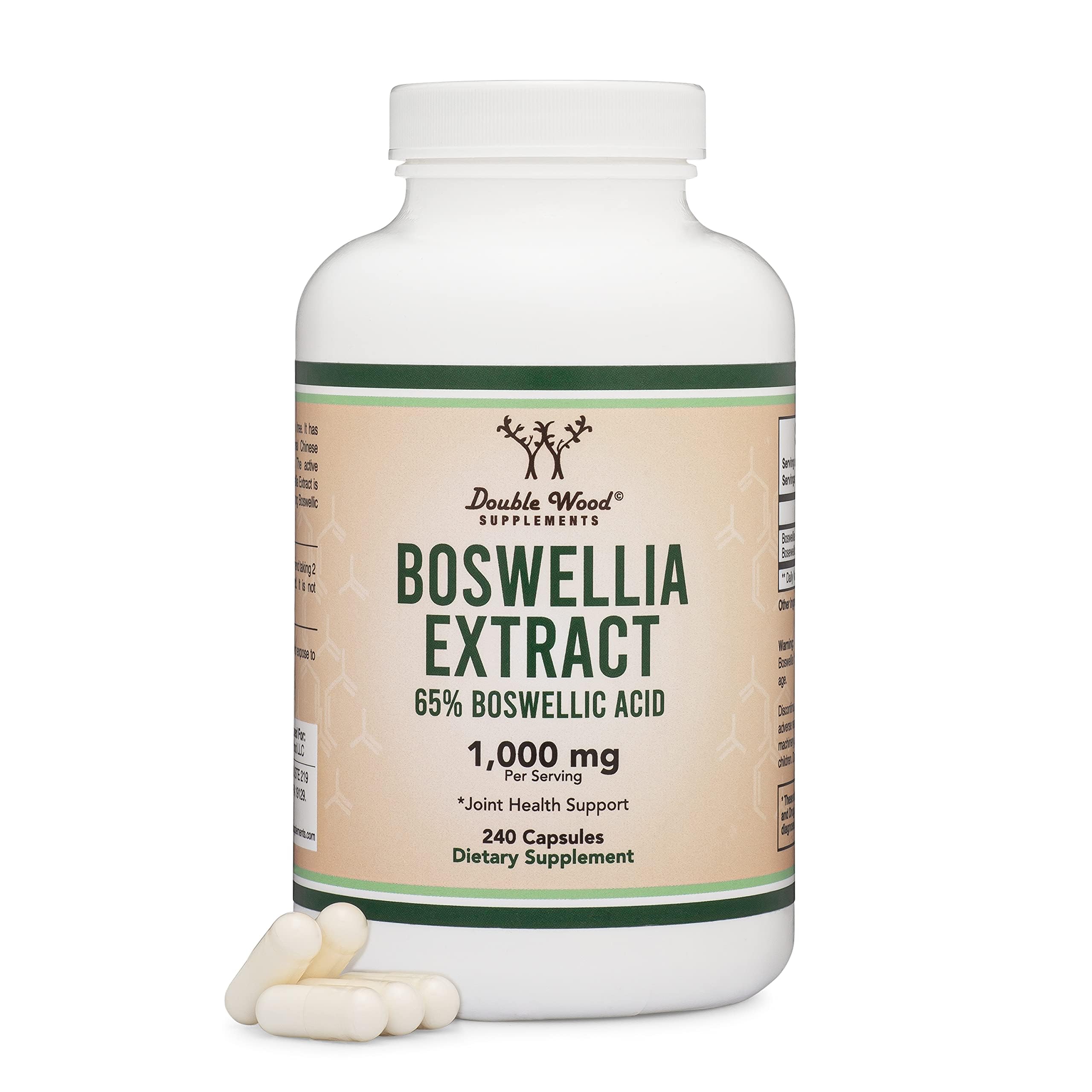 مکمل‌های دوگانه Double Wood Boswellia Serrata - 240 کپسول (حداکثر قدرت 1,000 میلی‌گرم از عصاره اسید بوسوئلیک 65٪) برای حمایت از مفاصل و سلامت مفاصل، ساخته و آزمایش شده در ایالات متحده٬