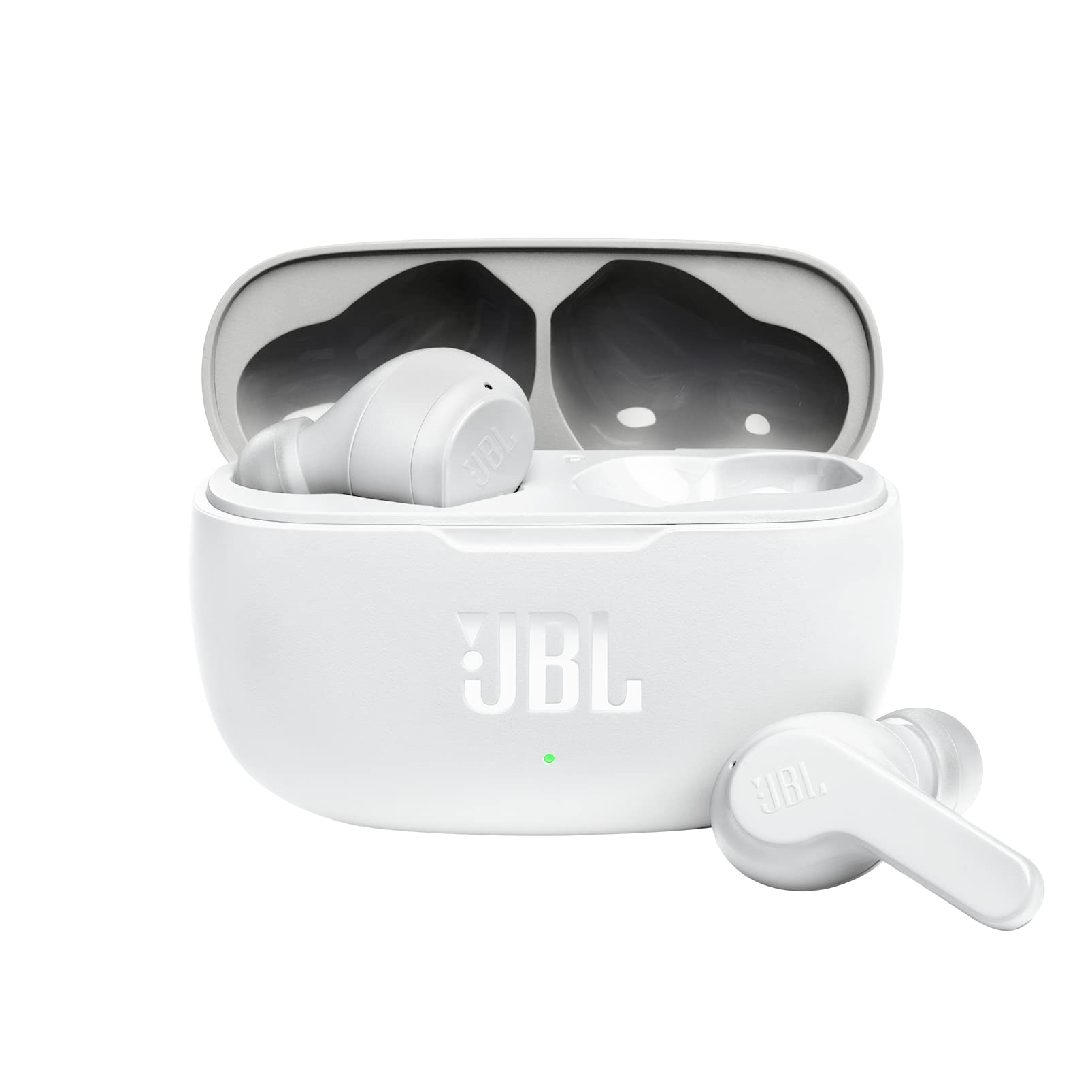 هدفون بی‌سیم وایرلس JBL Wave200، باس قدرتمند و عمیق، باتری 20 ساعته، اتصال دوگانه، تماس آزاد، دستیار صوتی، قابلیت همخواب، ضدآب IPX2، قابل حمل - رنگ سفید، JBLW200TWSWHT