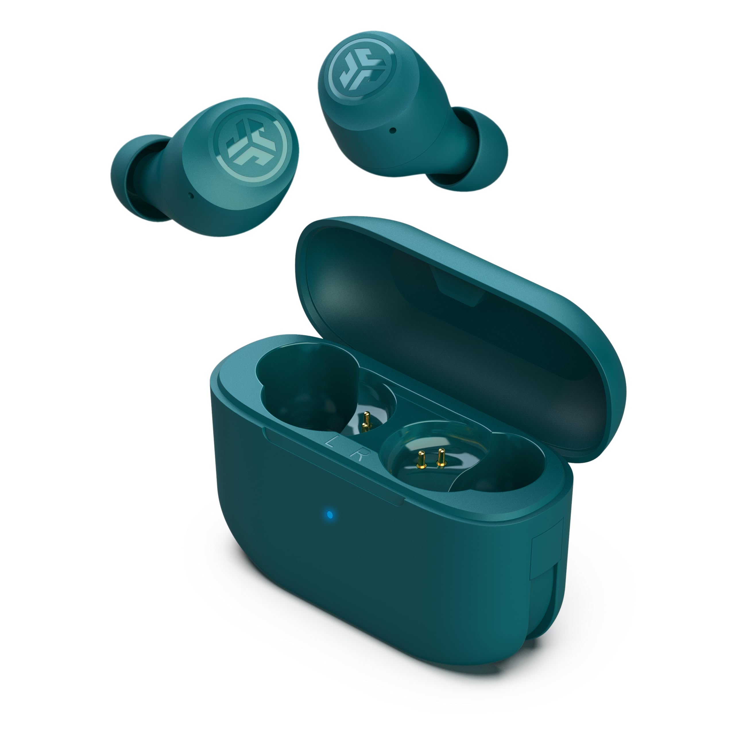 JLab Go Air Pop هدفون بلوتوث بی‌سیم کاملاً دروغین + کیس شارژ | آبی سیر | اتصال دوتایی | مقاومت در برابر عرق IPX4 | اتصال بلوتوث 5.1 | 3 تنظیم صدای EQ: امضای JLab، متعادل، تقویت باس