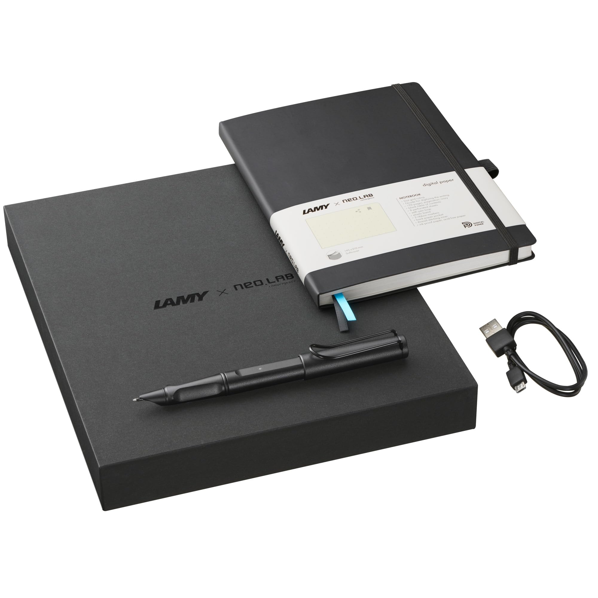 سایه تمام سیاه مجموعه Lamy safari ncode - smartpen safari و دفترچه یادداشت دیجیتال 192 صفحه A5 - نوشتن بر روی کاغذ واقعی با پردازش دیجیتال - به همراه مینیاتور مشبک مشبک M 21 و کابل شارژ