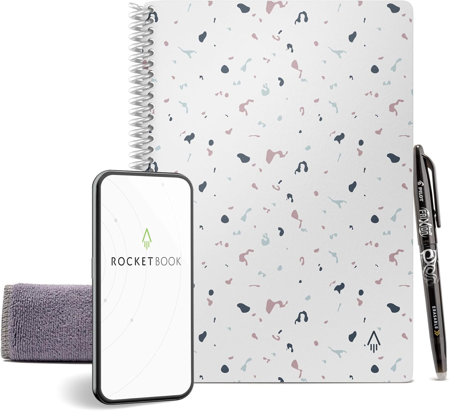 دفتر خطی هوشمند قابل استفاده مجدد Rocketbook Core | دفتر خلاق، سبز، و همراه با امکانات اشتراک گذاری ابری | ابعاد 6x8.8 اینچ، 36 برگ، نسخه Daydream، همراه با خودکار، دستمال، و برنامه