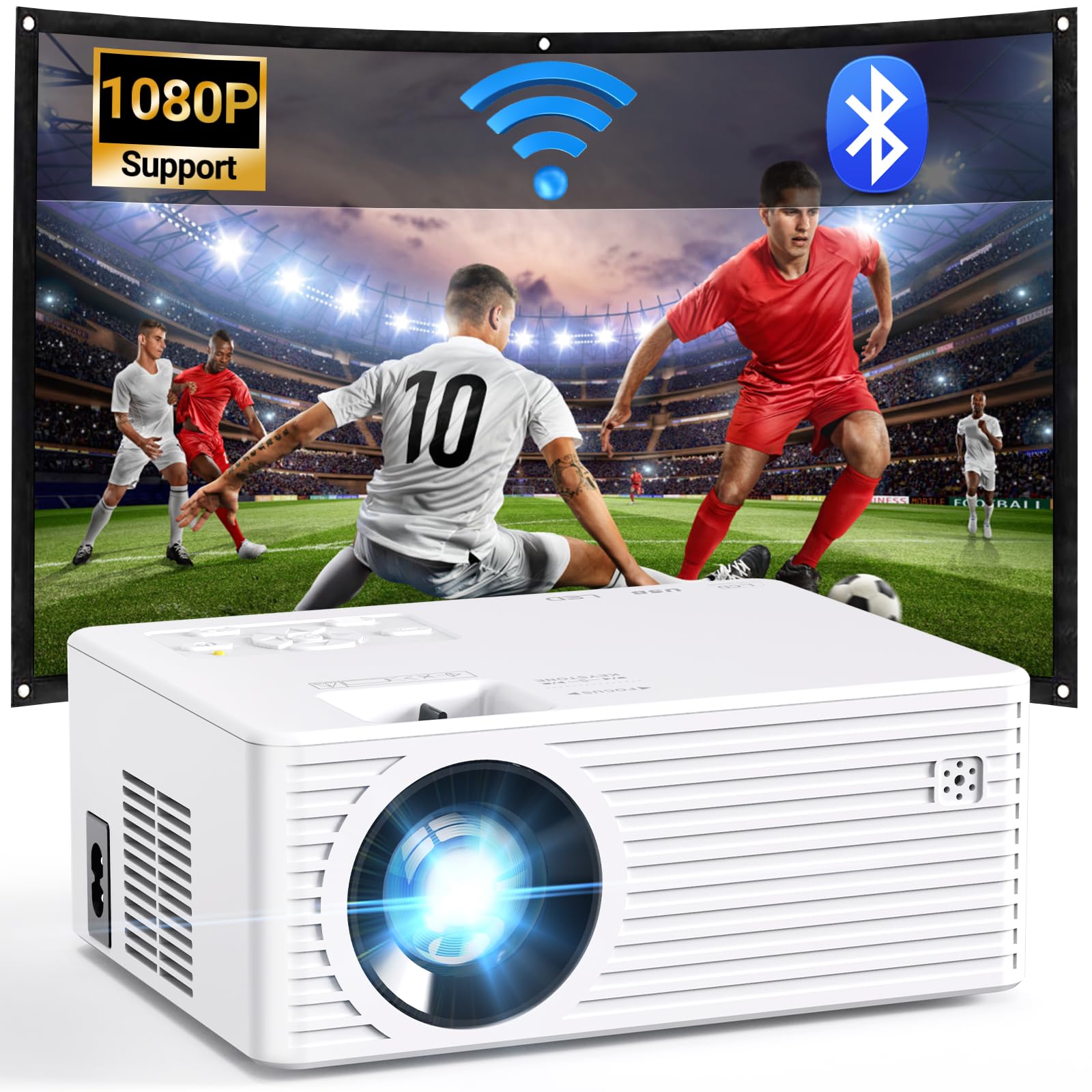 وای فای پروژکتور Vecupou 8500، Full HD 1080P و حداکثر پشتیبانی از نمایش 200 اینچی بیرونی، پروژکتور کوچک مینی بیرونی، همگام سازی بی‌سیم با اسمارتفون Miracast Airplay DLNA، سازگار با TV Stick/HDMI/PS4/AV [قابل حمل همراه]