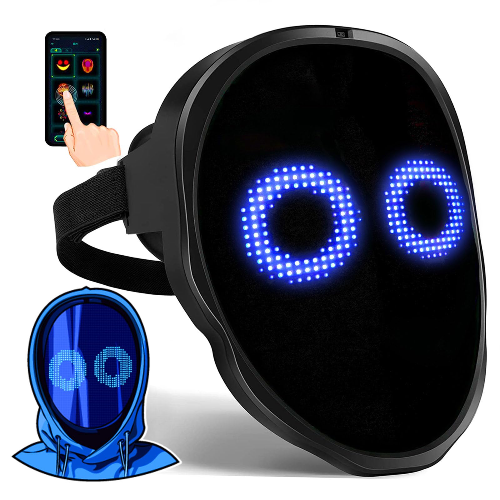 ماسک LED تبدیل کننده چهره Gootus با قابلیت برنامه‌ریزی بلوتوث - ماسک لومینوس دیجیتال هالووین با نور LED، بهترین ایده هدیه، یک اندازه