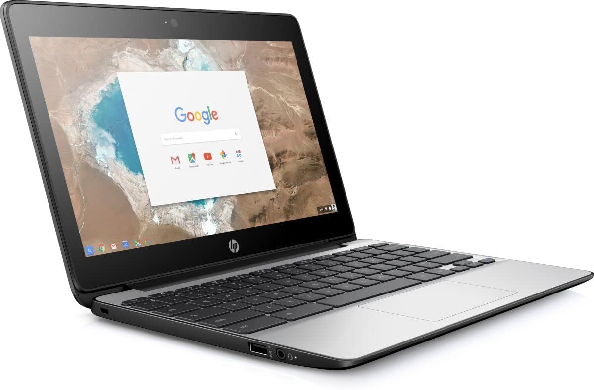 لپ تاپ تجاری HP Chromebook 11 G5 EE (بازسازی شده)، CPU Intel Celeron N3060، RAM DDR3 4GB، هارد SATA 16GB، نمایش 11.6 اینچ، سیستم عامل CHROME OS با رنگ خاکستری