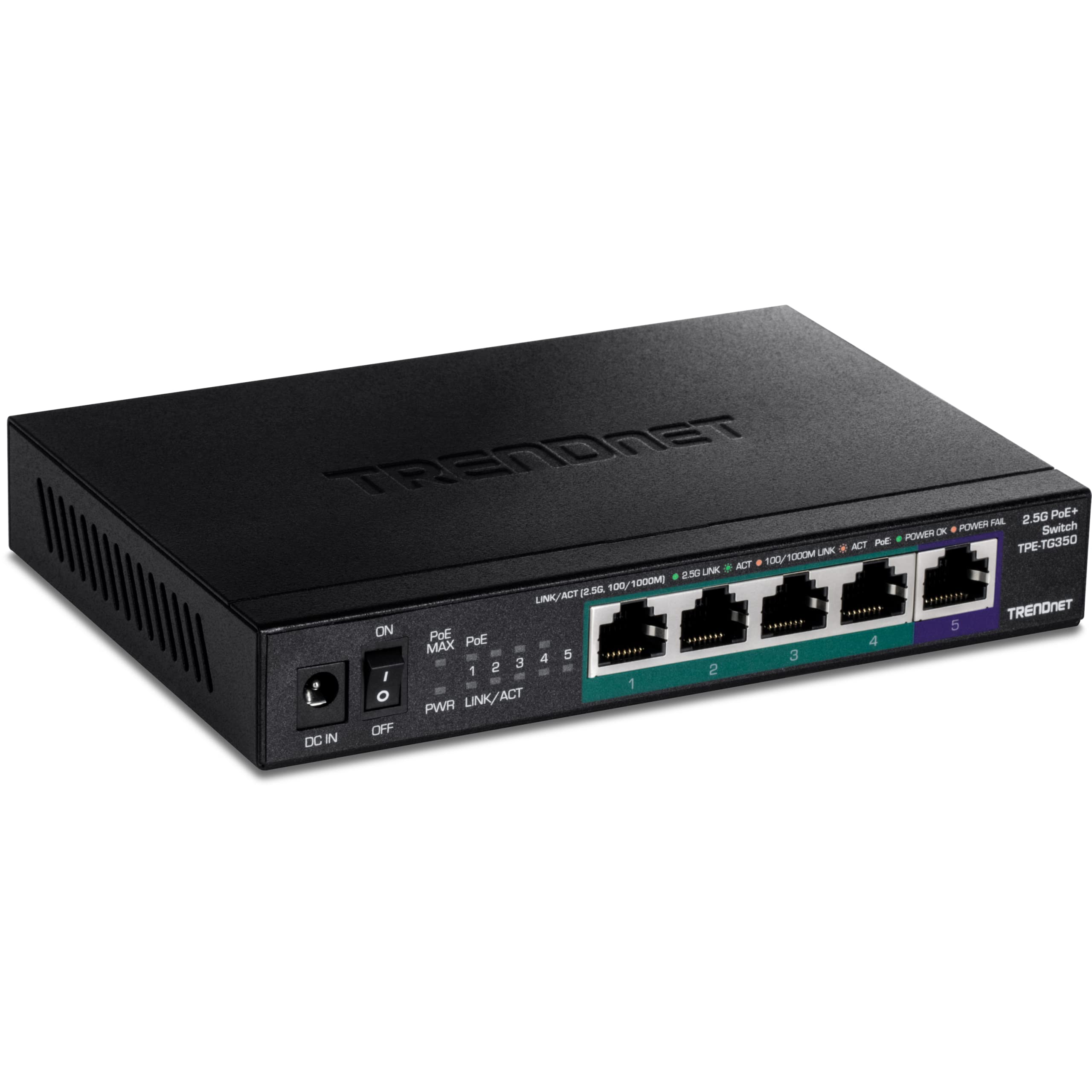 سوییچ بدون مدیریت 5 پورت TRENDnet 2.5G PoE + ، بدون فن ، طراحی کم حجم دسکتاپ ، قاب فلزی ، پورت‌های 2.5GBASE-T ، استاندارد IEEE 802.3bz ، بودجه PoE 55 وات ، رنگ مشکی ، TPE-TG350
