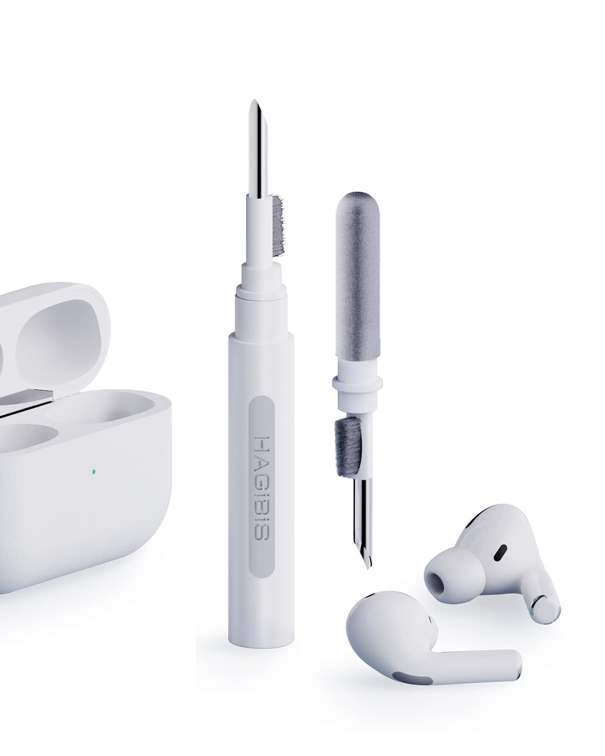مداد پاک کننده Hagibis، کیت تمیزکننده چند منظوره با موهای نرم برای Airpods Pro، هدفون‌های بلوتوث، ابزارهای پاک کننده گوشی‌های هوشمند LEGO، Huawei، Samsung و MI، هدفون‌ها، جعبه شارژ، دوربین و گوشی‌های همراه (سفید)