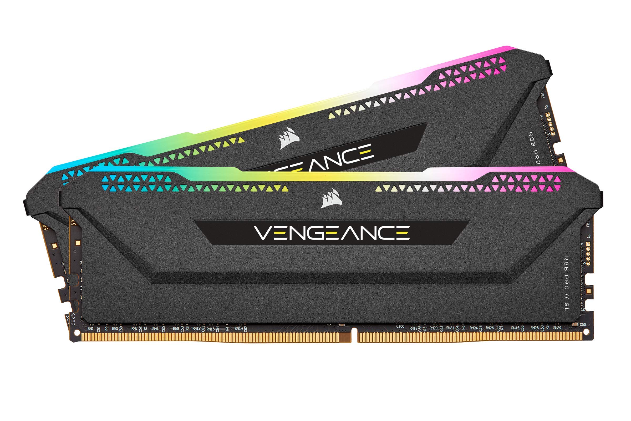 کرزیر VENGEANCE RGB PRO SL 64 گیگابایت (2x32 گیگابایت) DDR4 3200 مگاهرتز C16 (10 LED RGB فوق‌العاده روشن، پشتیبانی Intel XMP 2.0، سازگاری Intel Z390، سری 300/400 AMD، سازگاری AMD X570) حافظه دسکتاپ - مشکی 3200 مگاهرتز 64 گیگابایت مشکی