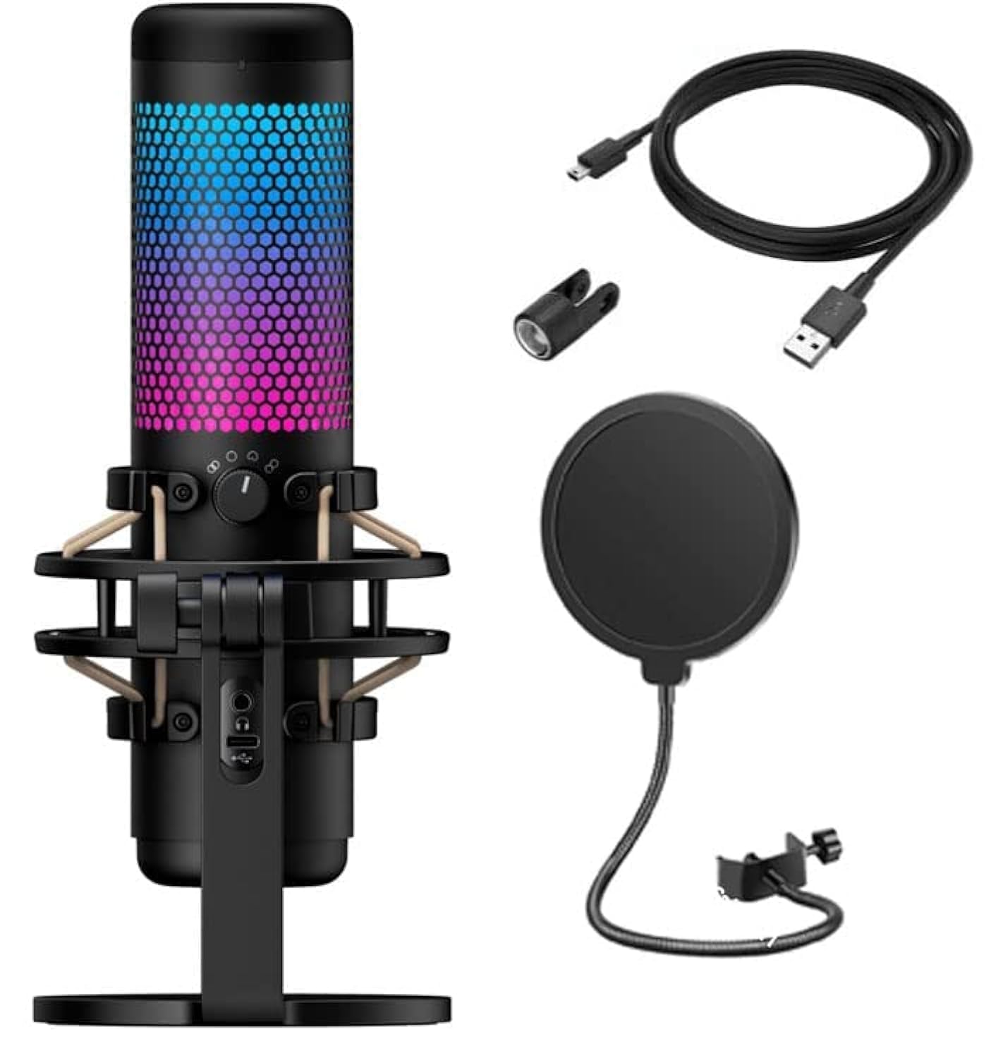 میکروفون کاندنسر HyperX QuadCast S جدیدترین مدل - RGB USB برای کامپیوتر، PS4، مک، بازی، استریم، پادکست، توییچ، یوتیوب با فیلتر Pop GalliumPi