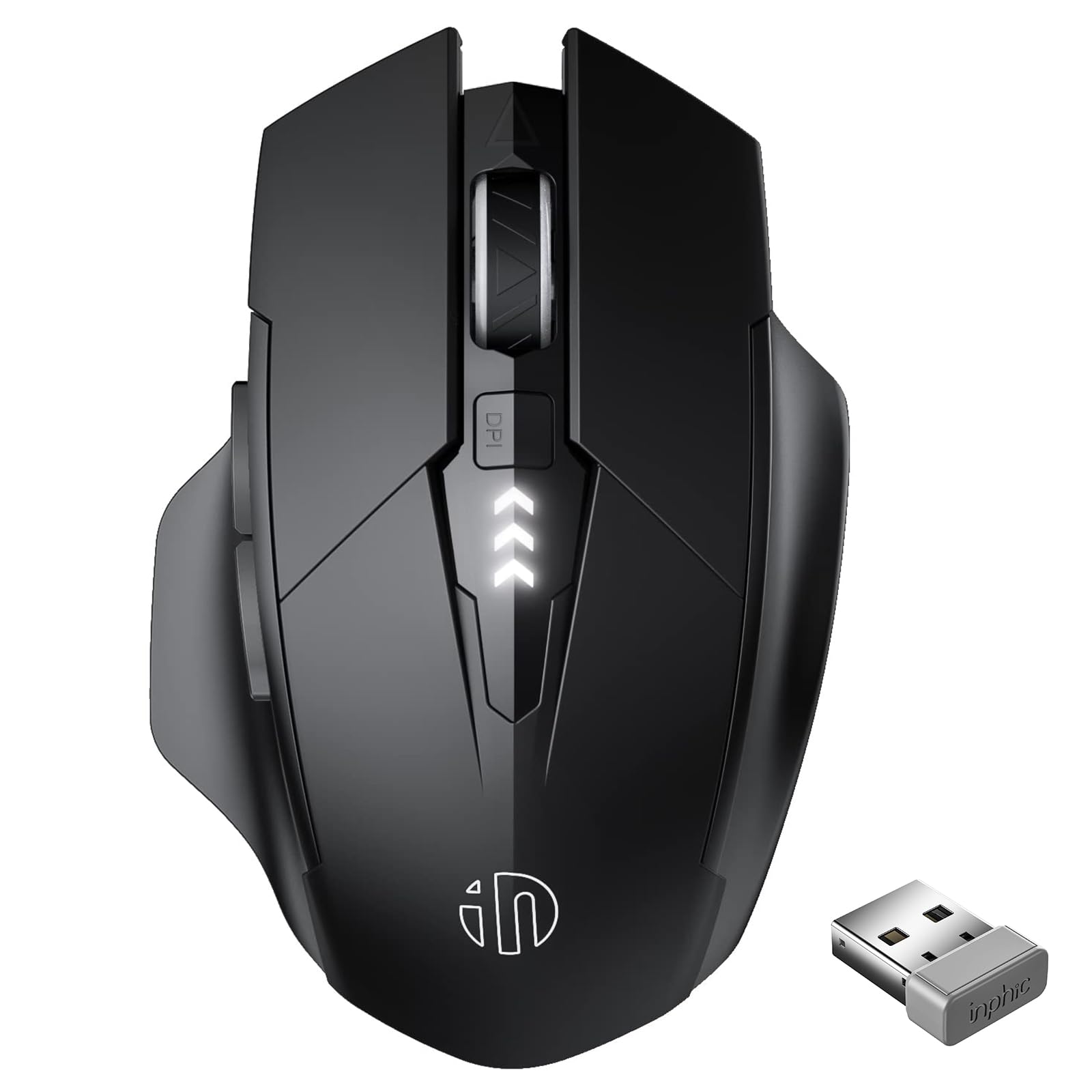 INPHIC Wireless Mouse, [Upgraded: Battery Level Visible] Large Ergonomic Rechargeable 2.4G Optical PC Laptop Cordless Mice with USB Nano Receiver, Black Black-LED