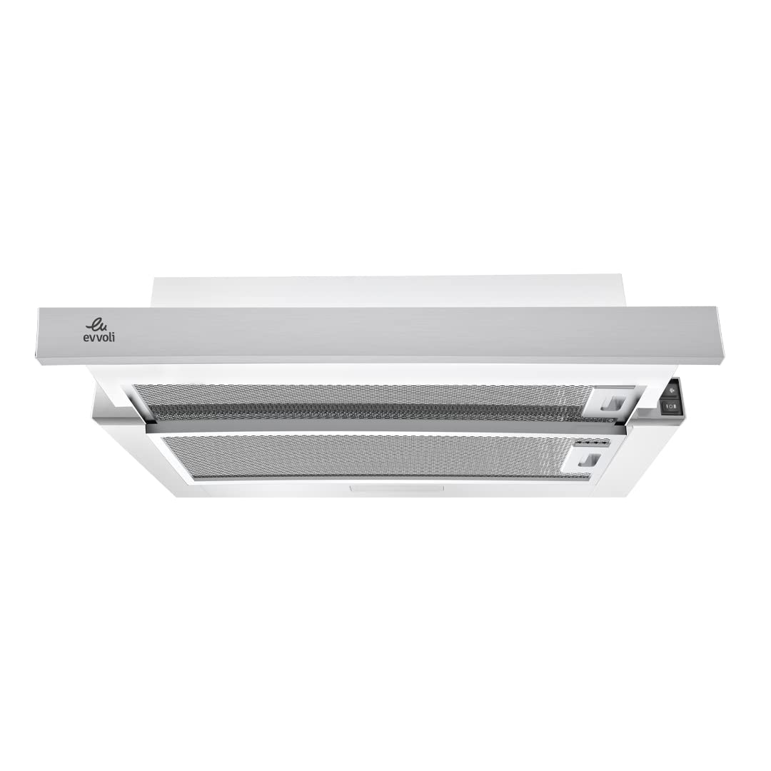 هود گاز 2سرعته evvoli با فن خروجی تاپ روی اجاق گاز، فیلتر قابل شستشو، چراغ‌های LED - EVBI-H60S، نقره‌ای