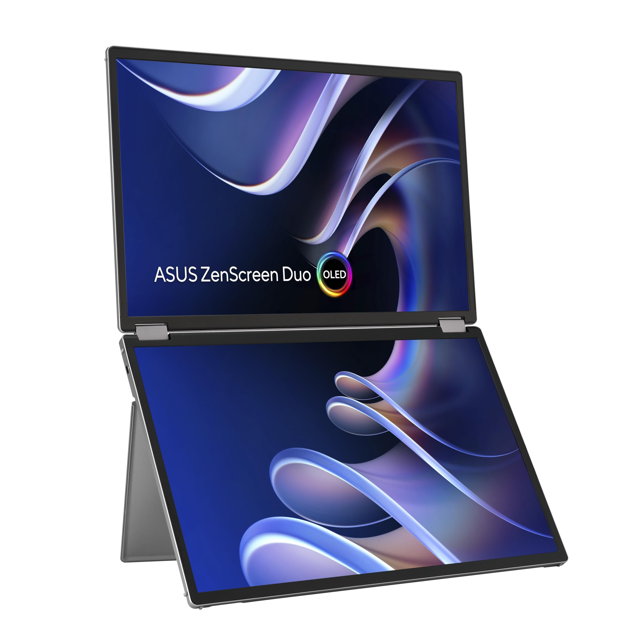 مانیتور‌های قابل حمل قابل تاشو ASUS ZenScreen Duo OLED MQ149CD با چرخش ۳۶۰ درجه - دو عدد 14 اینچی، نسبت ۱۶:۱۰، 1920x1200 FHD، پنل‌های OLED. نمایشگر DisplayHDR™ 400 بلک واقعی، 100% DCI-P3، Delta <2، Dual USB Type-C®, mini-HDMI®