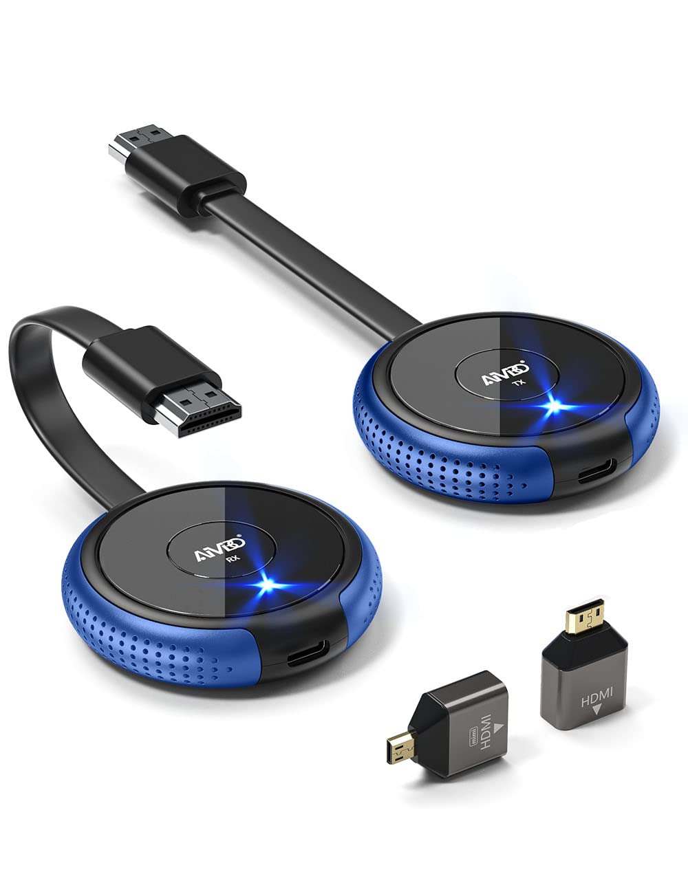 ترجمه: AIMIBO HDMI فرستنده و گیرنده بی‌سیم 4K، افزونه HDMI بی‌سیم برای پخش زنده ویدئو/صدا بدون تاخیر برای لپتاپ، کامپیوتر، جعبه کابل، دوربین، بلوری، دی‌وی‌دی، PS5 تا مانیتور، پروژکتور، تلویزیون - ۱۶۵ فوت/۵۰ متر ۱۶۵ فوت آبی
