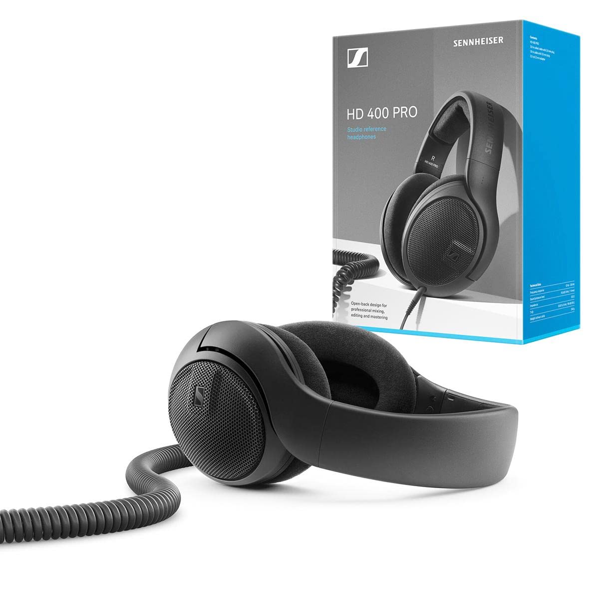 هدفون داینامیک با باز شدن پشتی Sennheiser HD 400 PRO برای استودیو، میکس، ویدیو، تولید صدا، توییچ، گوش دادن به موسیقی با وضوح بالا، کابل قابل جدا شدن 1/8 اینچ با آداپتور ¼ اینچ