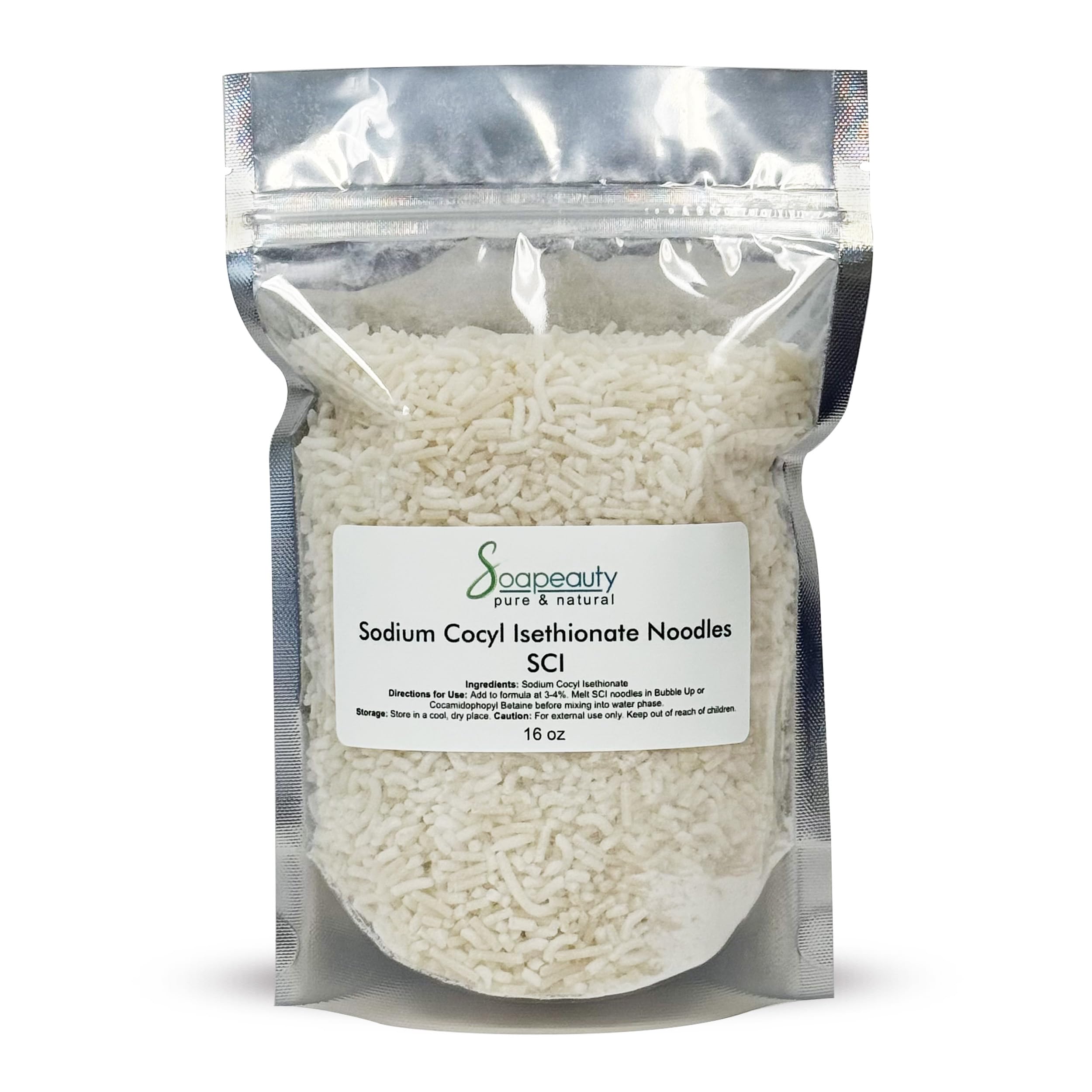 نودلز سدیم کوکویل آیزتیونات توسط Soapeauty برای مراقبت از پوست و مو - SCI که یک مواد سطح فعال طبیعی برای تهیه حمام حبابی، بمب های حمام و ایجاد نوارهای شامپو استفاده می‌شود (16 اونس) 450 گرم (بسته 1 عدد)