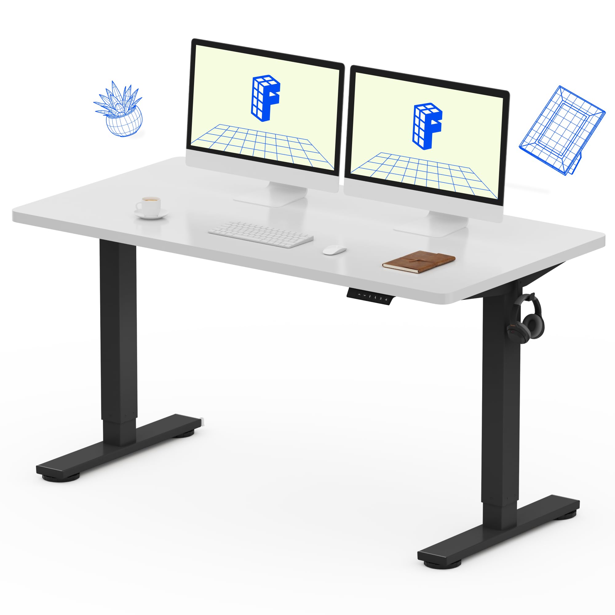 میز ایستاده الکتریکی ۵۵ در ۲۸ اینچی FLEXISPOT ایستگاه کاری منزل و دفتر کامپیوتر میز ایستاده قابل تنظیم ارتفاع (قاب سیاه + سطح سفید ۵۵ اینچ، ۲ بسته) مشکی + سفید ۵۵x۲۸ اینچ