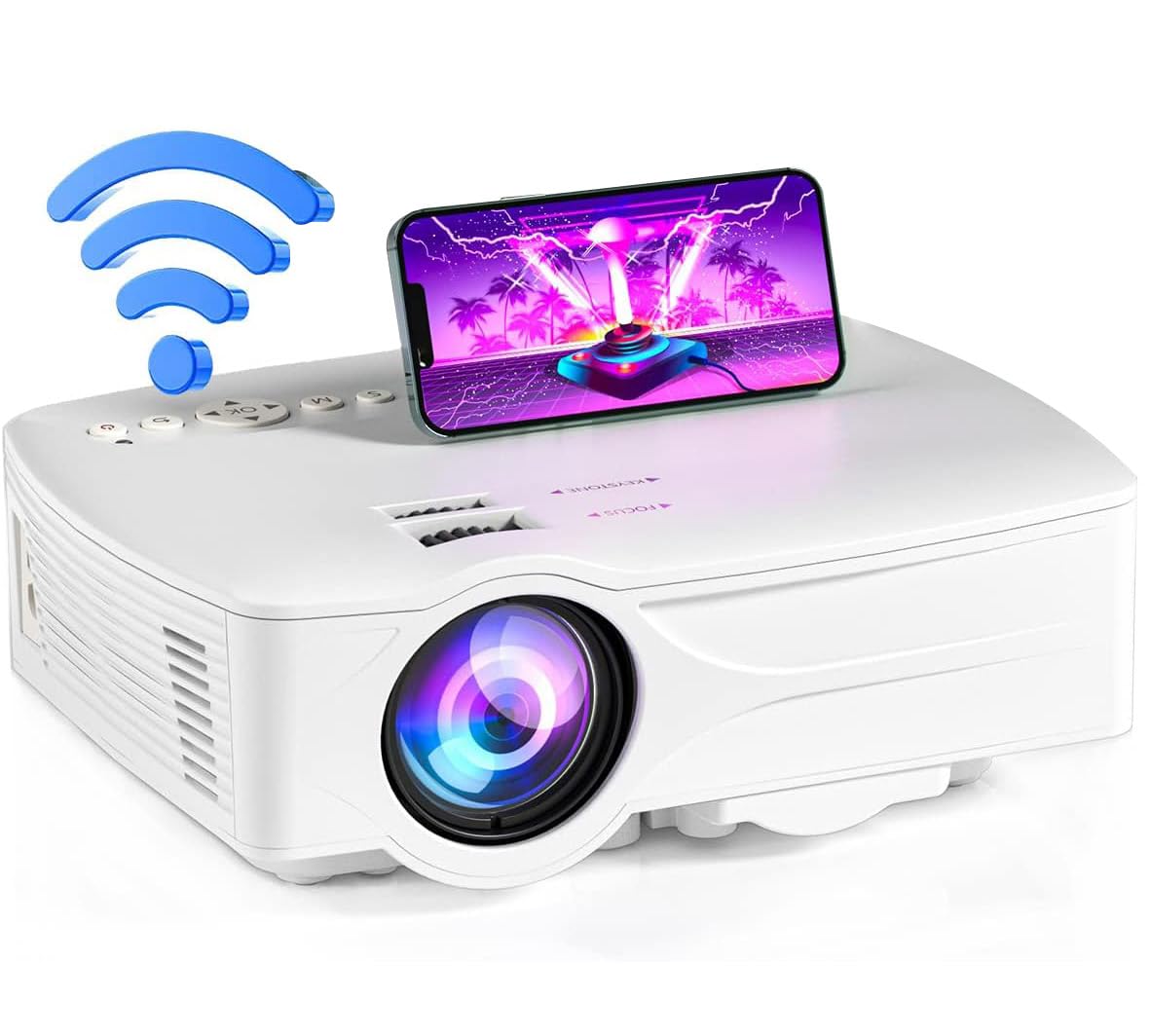 پروژکتور قابل حمل AOREUN WiFi - ویدئوی 7500 لومن خارجی پرتابل - 1080P سینمای خانگی HDMI مالتی مدیا 120 " اصلاح کی‌استون سازگار با گوشی‌های هوشمند EXCEL PPT iOS Android (سفید)