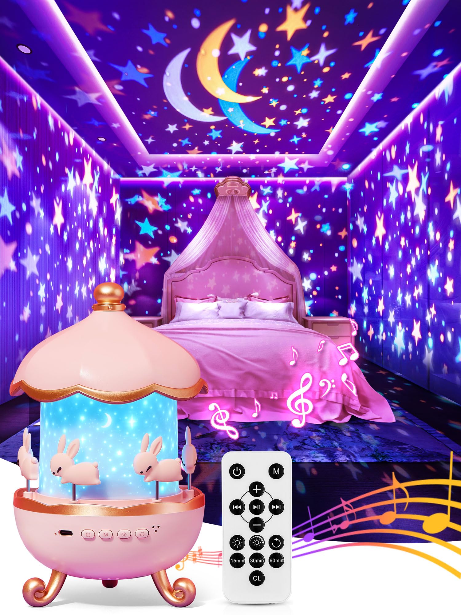 نور شب بچگانه چراغ شب پرسه فیلم+10 صدای سفید حسی هدایای مراسم مذهبی برای دختران اسباب بازی برای دختران 1 ساله، 1200mAh+ریموت اسب سر سفره اسباب بازی حسی برای نوزادان 15 فیلم+10 موزیک