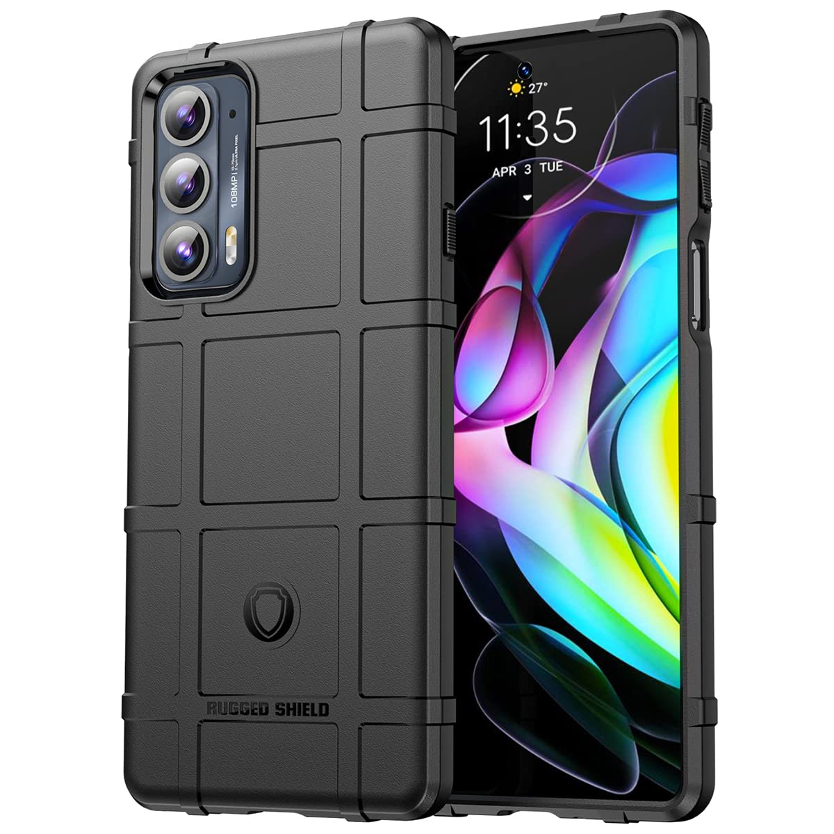 کاور تلفن همراه Motorola Edge 20 طراحی شده توسط Dinglijia، محافظت نظامی درجه ضربه‌پذیری، کاور تست شده و محافظ لنز دوربین برای Motorola Edge 20 HD مشکی