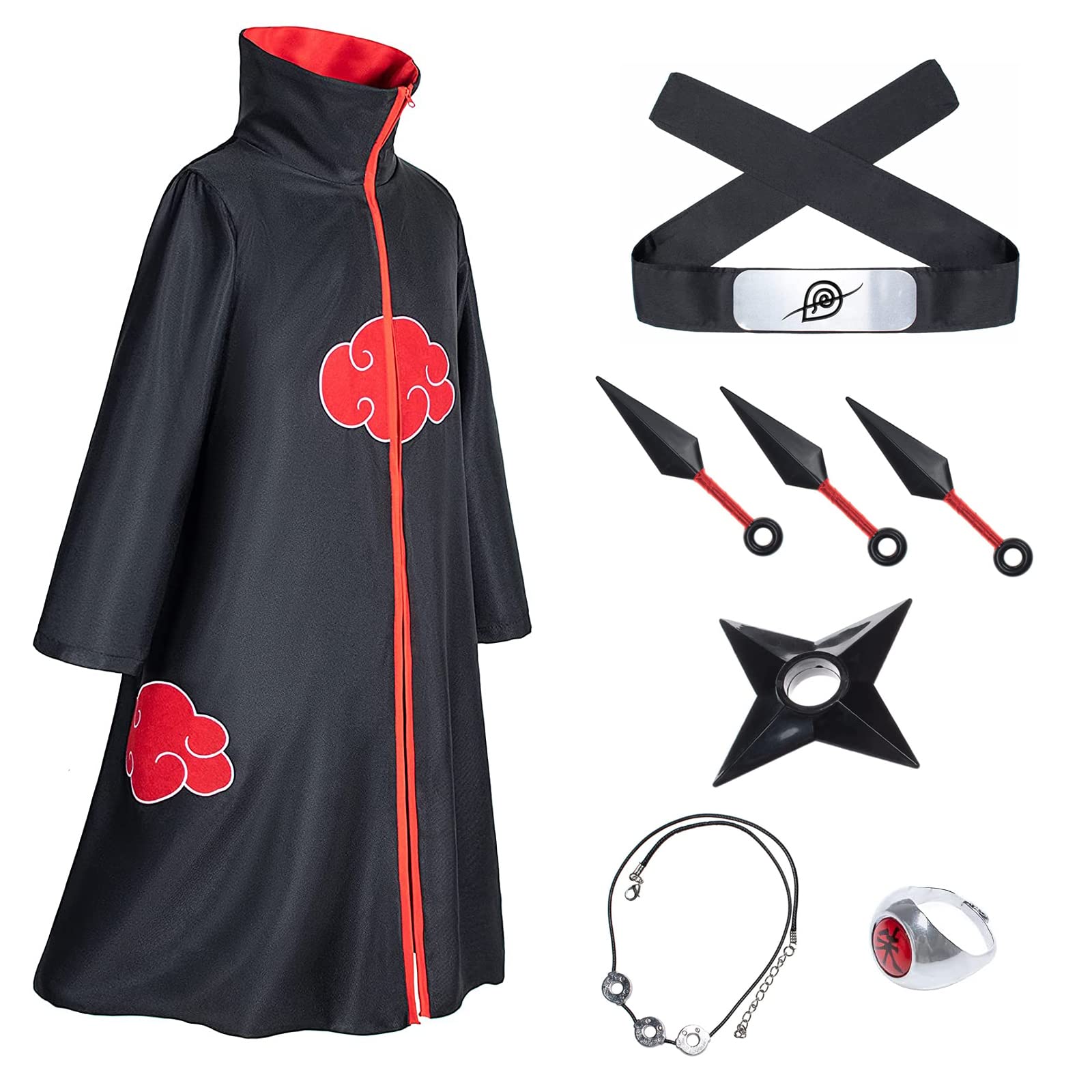 مجموعه 9 تکه کف چهارم و وی نیکو Naruto Akatsuki Itachi Cosplay Costume Uchiha Itachi Collar Cloak Long Robe Halloween Cosplay Costume Uniform Role Cloak Headband Full Accessories 8 Piece Set-A M