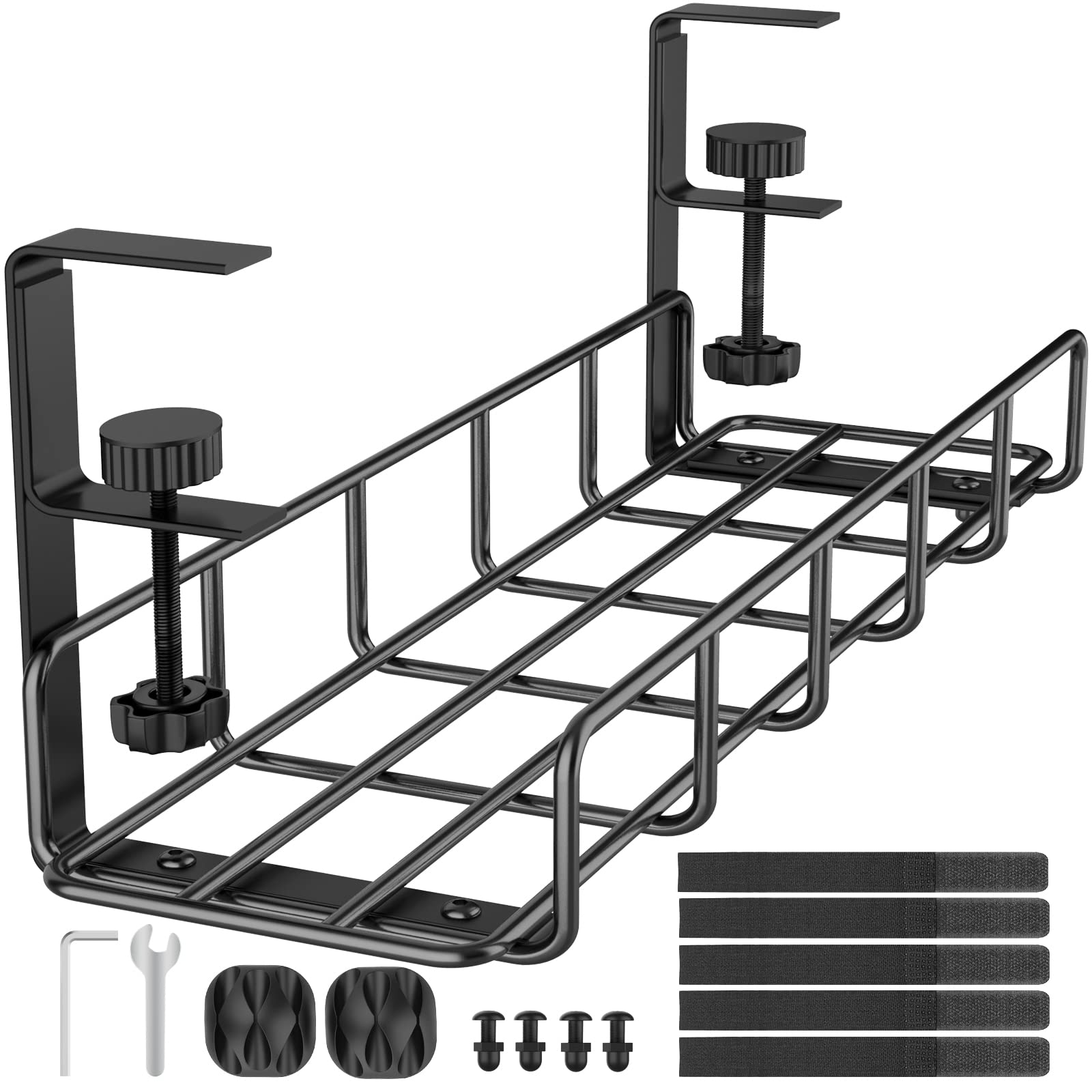 سینی مدیریت کابل زیر میز، سینی‌های مدیریت کابل فولادی 15 اینچ بدون نیاز به چرخ‌خوردگی، سینی مدیریت سیم با دارنده کلمپ، سینی فلزی زیر میز با 1 عدد سیاه/سیاه