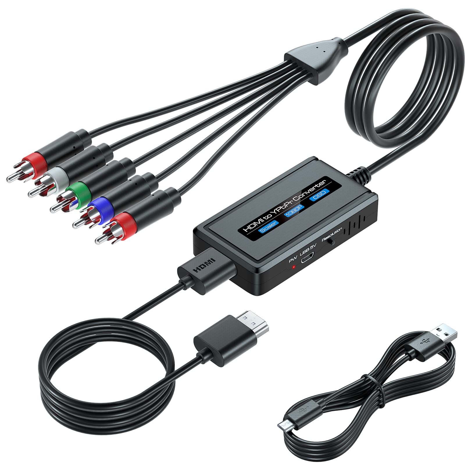 کابل تبدیل HDMI به کامپوزیت با وظیفه اسکیلر، تبدیل‌کننده HDMI به YPbPr با قابلیت اسکیلر HDMI و کابل‌های یکپارچه کامپوننت، پشتیبانی از خروجی کامپوننت 480i/576i برای تلویزیون‌های قدیمی، رنگ سیاه