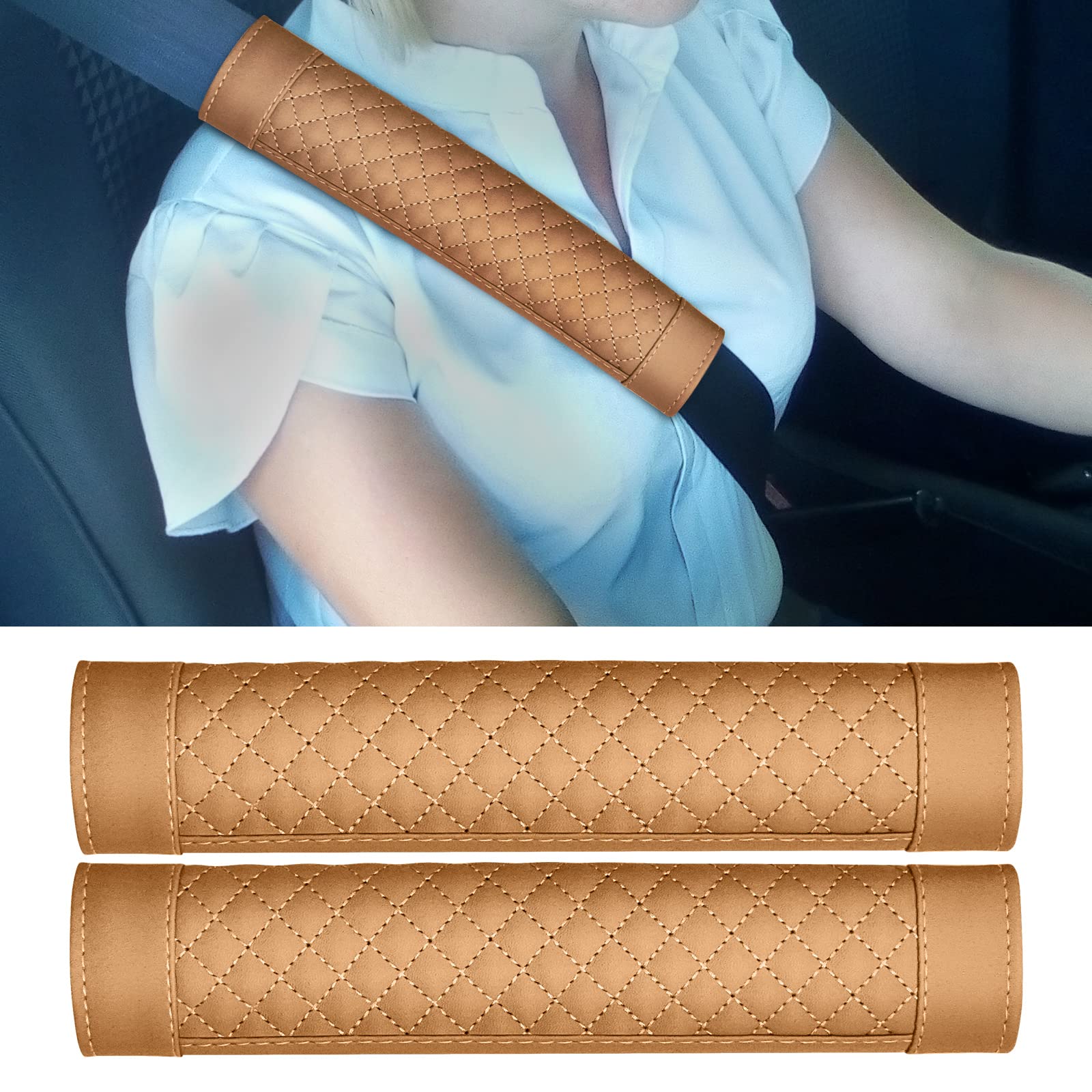 پوشش زانوی چرم PU برای کمربند ایمنی ماشین، دو عدد پد پوشش کمربند ایمنی برای بزرگسالان، نوجوانان و کودکان - پد کمربند صندلی ماشین برای حفاظت از گردن و شانه ها و راحتی بیشتر در رانندگی فراهم کنید