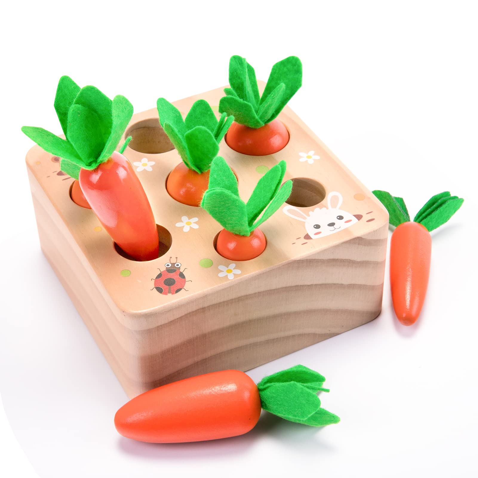 اسباب بازی چوبی برداری هویج مونته سوری برای کودک 1 ساله، 6-12 ماه سن برای توسعه شکل‌ها و متناسب سازی آموزشی جهت توسعه مهارت حرکتی دقیق نوزادان، هدیه برای تولد کودکان و عید پاک