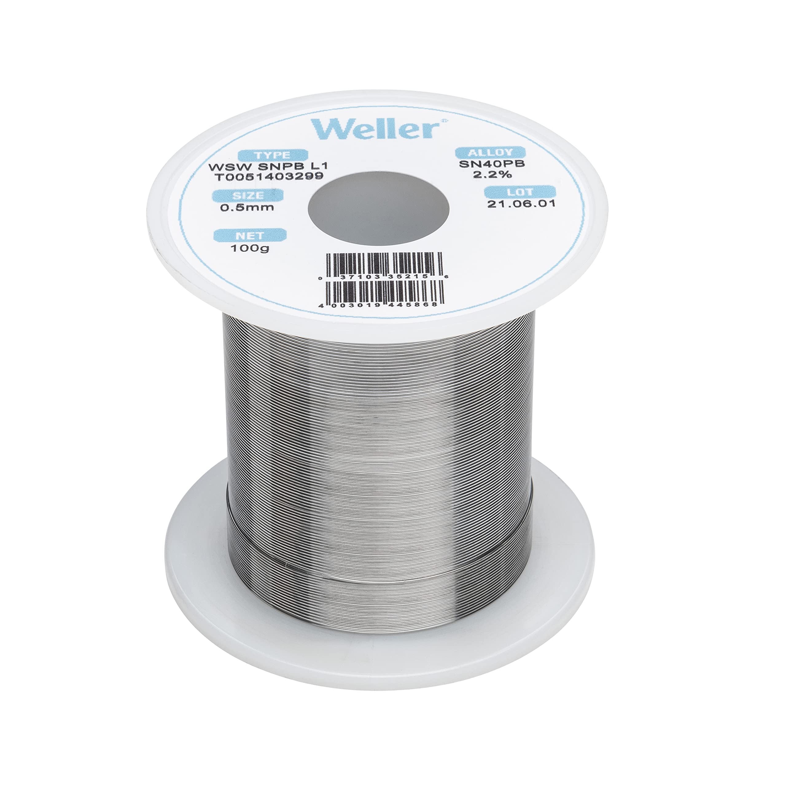 سیم جوش ولر WSW SnPb (T0051403299)، قطر: 0.5 میلیمتر / 0.020 اینچ، وزن: 100 گرم / 3.527 اونس، آلیاژ Sn60Pb40، محتوای فلاکس 2.2٪