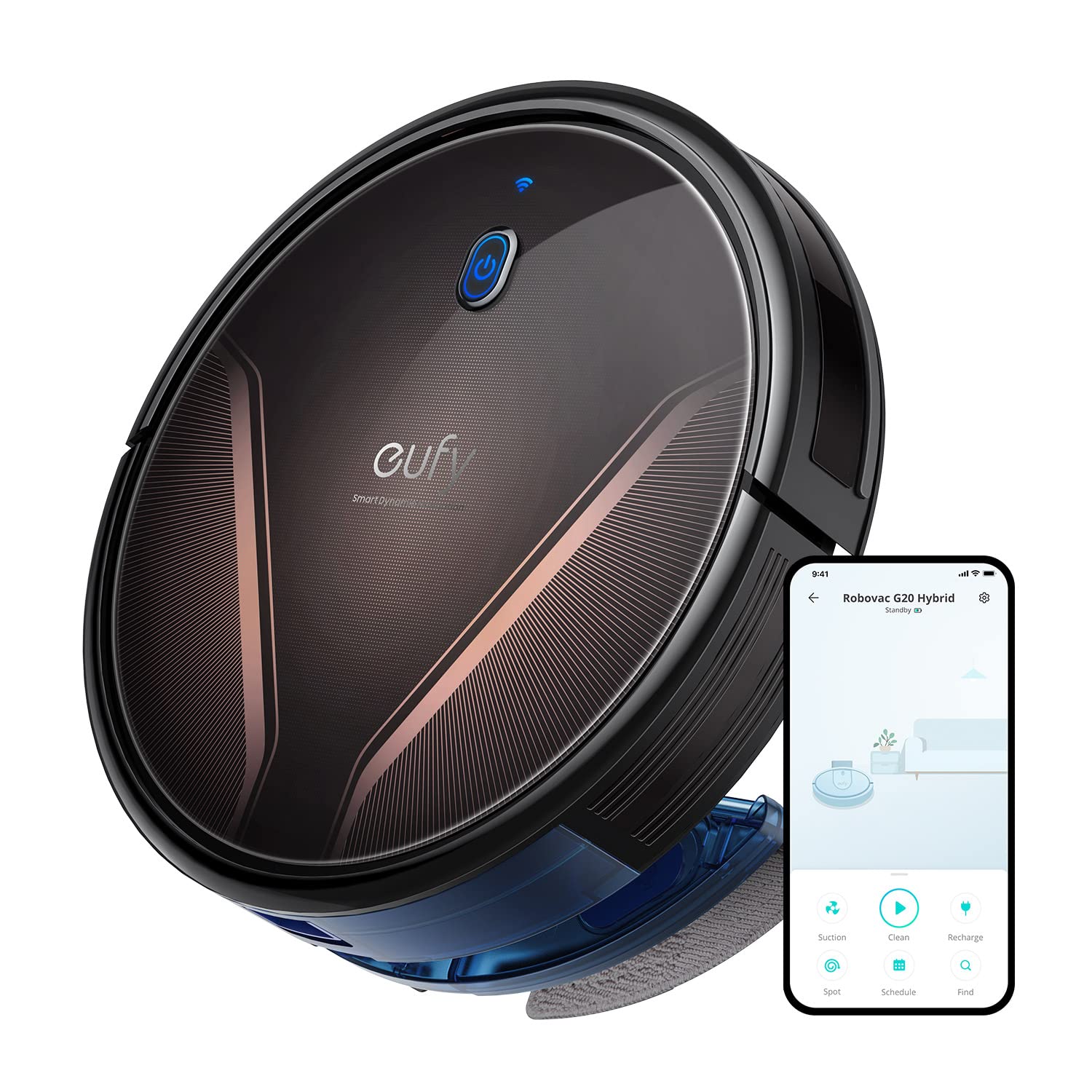 مکن دستگاه آشپزخانه رباتیک eufy RoboVac G20 Hybrid با مپ، مسیریابی پویا، مکش قوی 2500 پاسکال، دستگاه جاروبرقی و مپ 2-ف-1، بسیار باریک، اپلیکیشن، کنترل صدا، سازگار با الکسا، ایده آل برای آشغال های روزانه RoboVac G20 Hybrid، رنگ مشکی