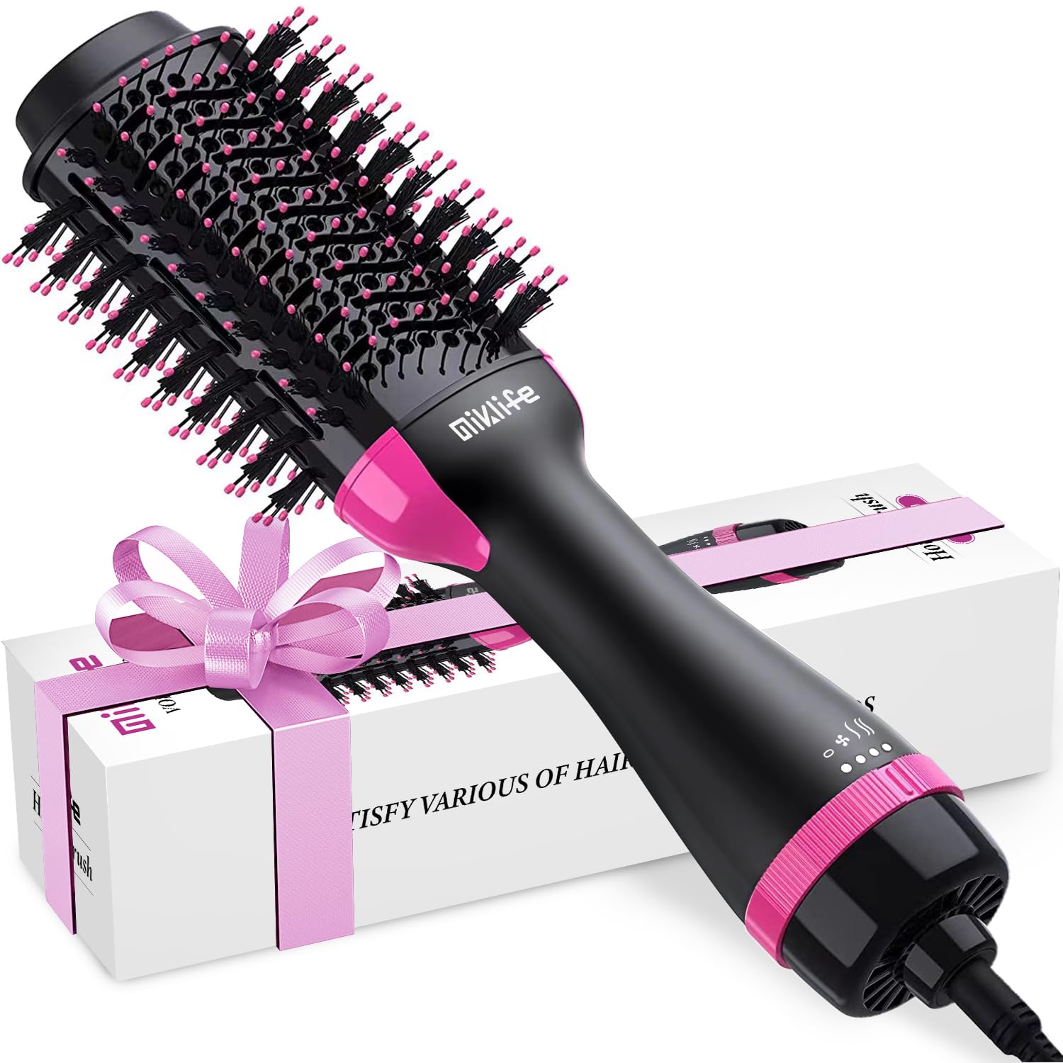 موتور خشک کن مو Miklife Hair Dryer Brush برای استایلینگ و کنترل موهای پریشان، برس یک گامه با هوای یونیک منفی و برس هوای گرم سرامیکی